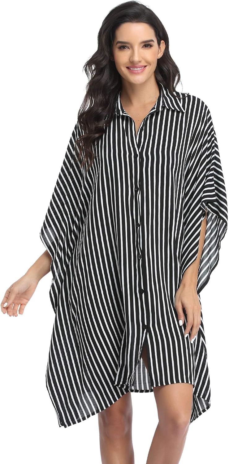 Detalle de Ekouaer Swimsuit Cover-Up Shirt with 3/4 Sleeves