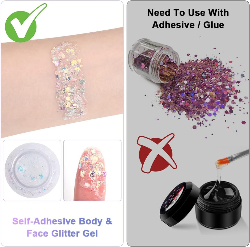 Detalle de URAQT Glitter Corpo Bianco in Gel 50 ml: glitter sicuro e durevole per viso, capelli e corpo