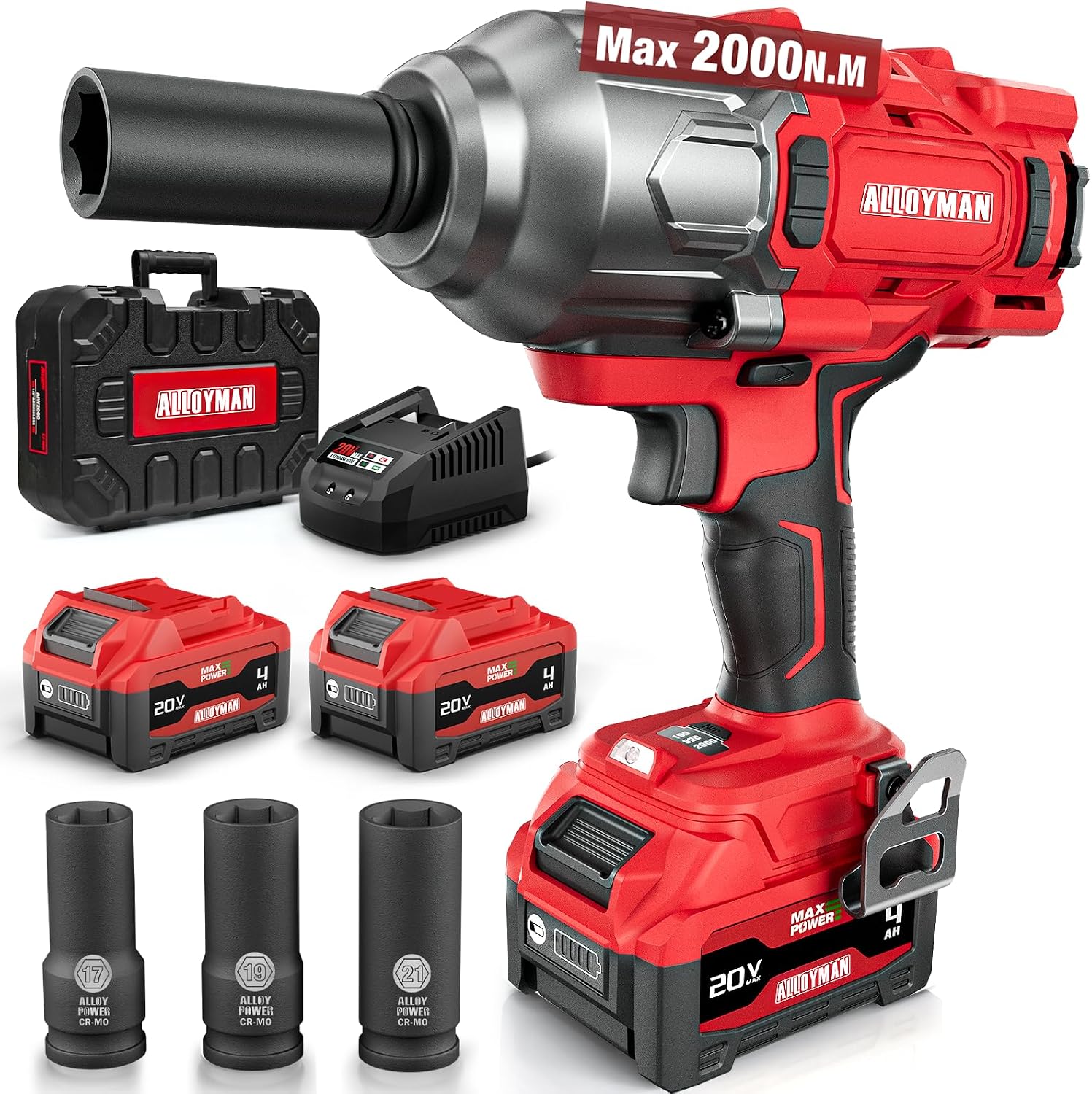 Detalle de Alloyman CJBS-2000am Cordless Impact Wrench, 1/2-Inch, Brushless, 3-Speed
