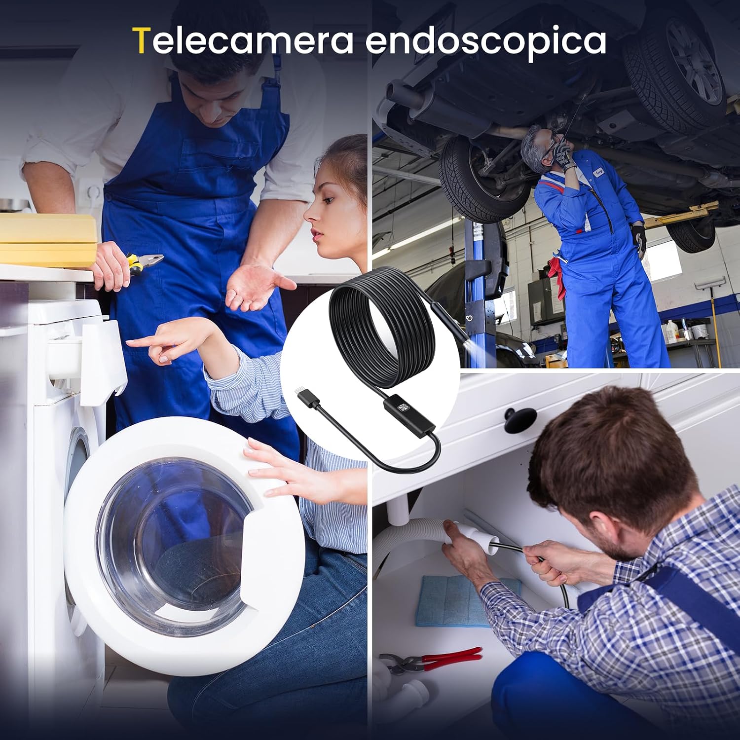 Detalle 2 de Maxpow Endoscopio per Smartphone – Telecamera Endoscopica 1920HD IP67, Sonda 5 m con 8 LED, Compatibile Android e iOS