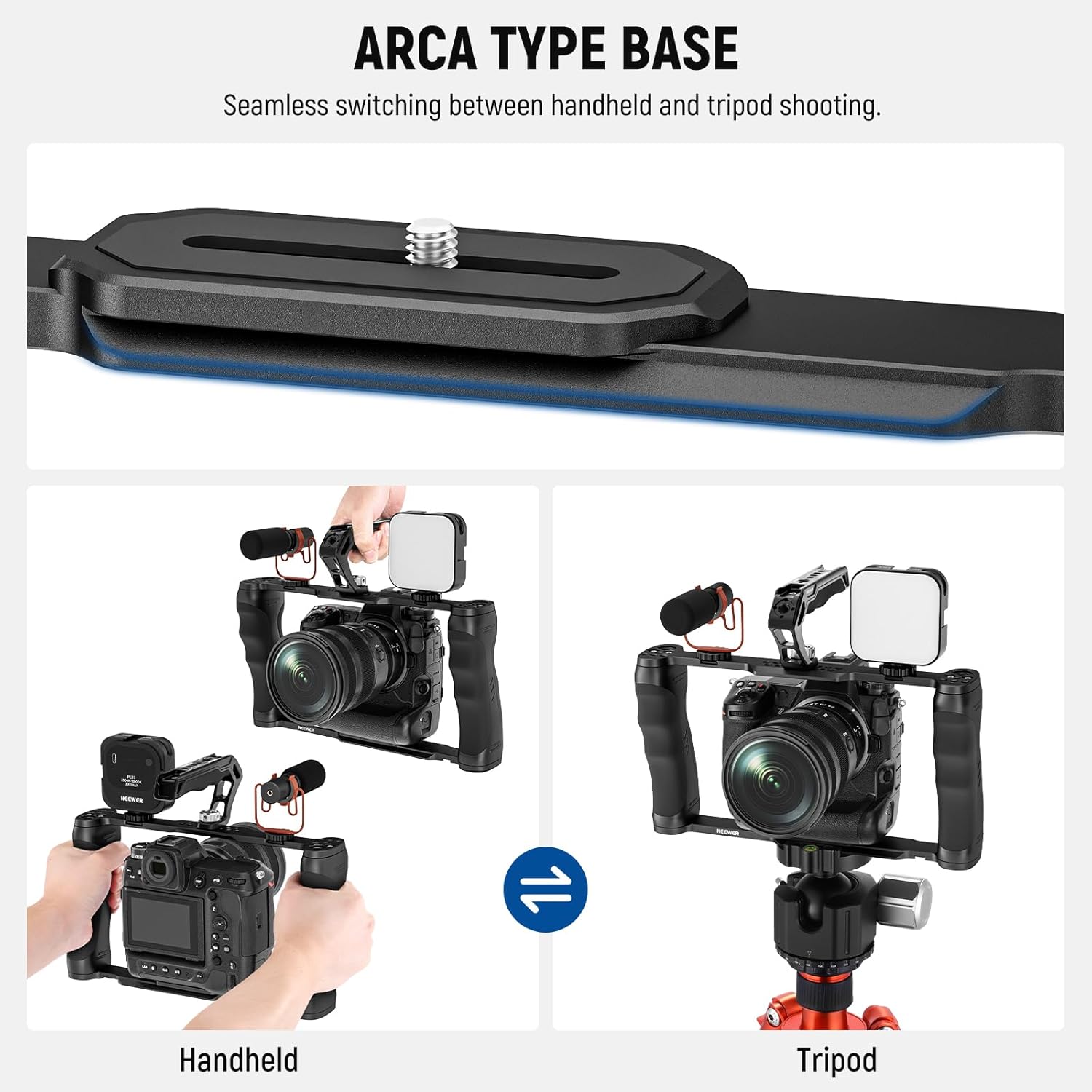 Thumbnail 5 de NEEWER Universal Camera Cage & Top Handle Kit (CA016T) with 3/8" ARRI locating pins and Arca-type base