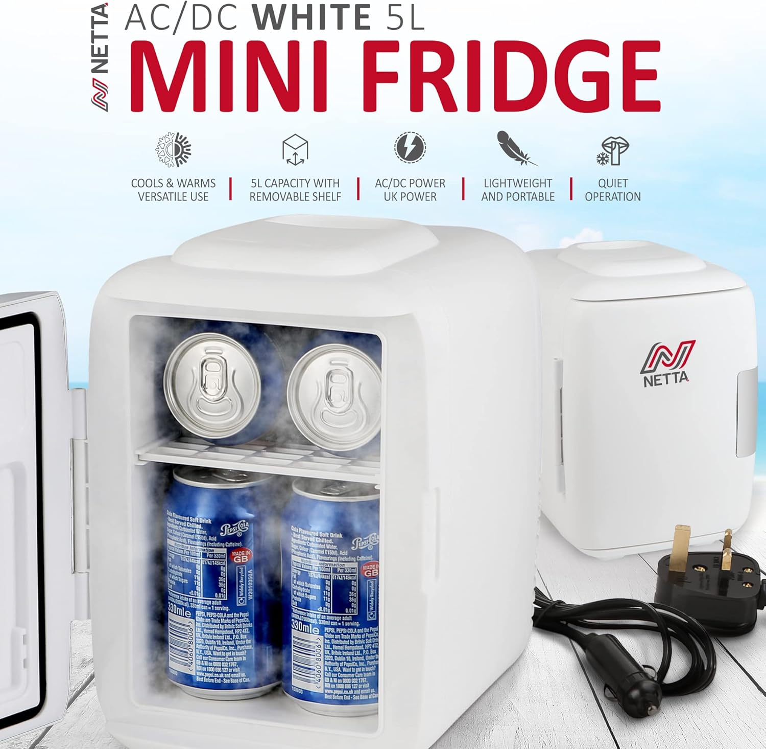 Thumbnail 1 de NETTA 5L Mini Fridge (Portable AC/DC) – White, with cooling and warming function