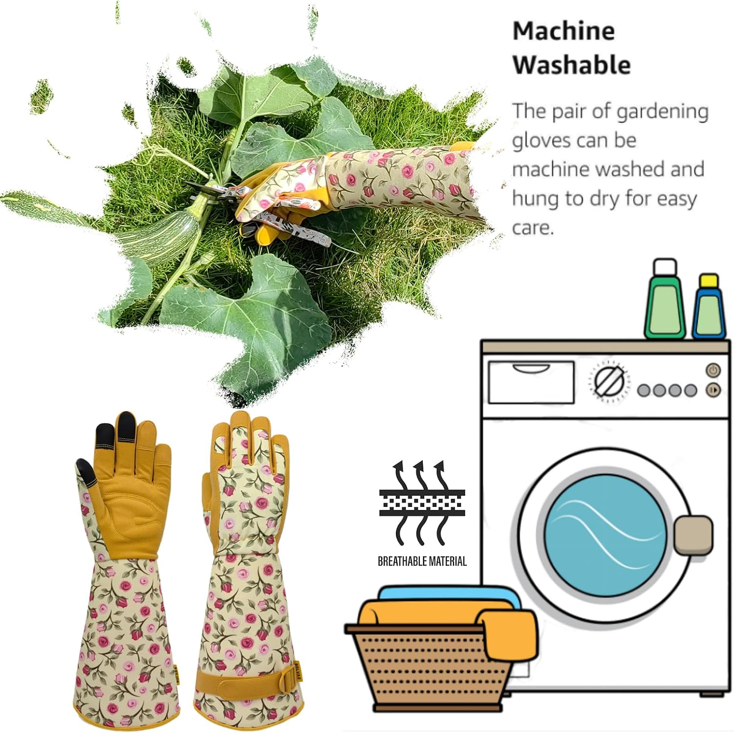 Detalle de SAVJOB Gardening Gloves with Floral Canvas