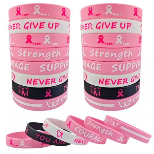 Detalle de OMFJAT Lot de 24 bracelets Octobre Rose en silicone, 6 modèles