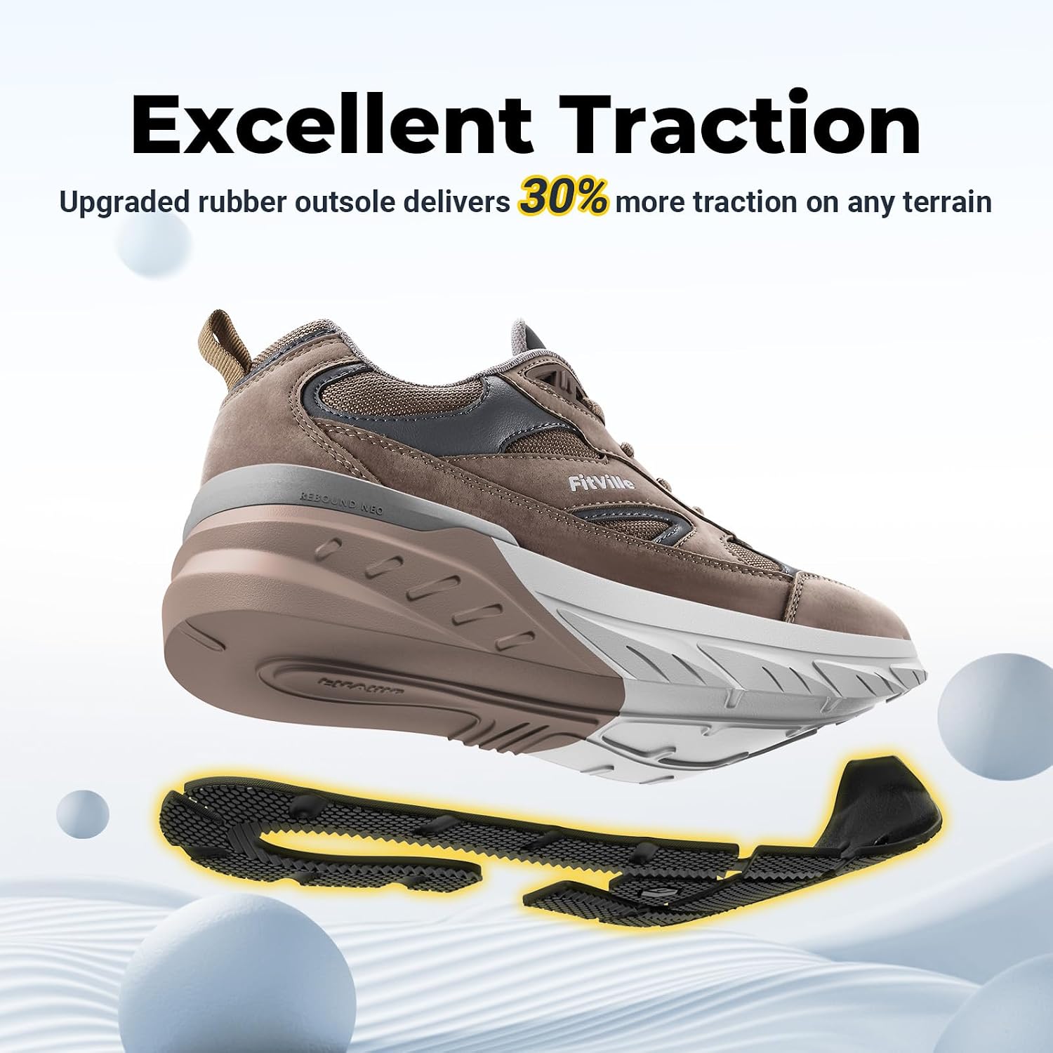 Detalle de FitVille Rebound NEO V1 Wide Walking Shoes for Men — Extra Wide, Arch Support, Heel Pain Relief