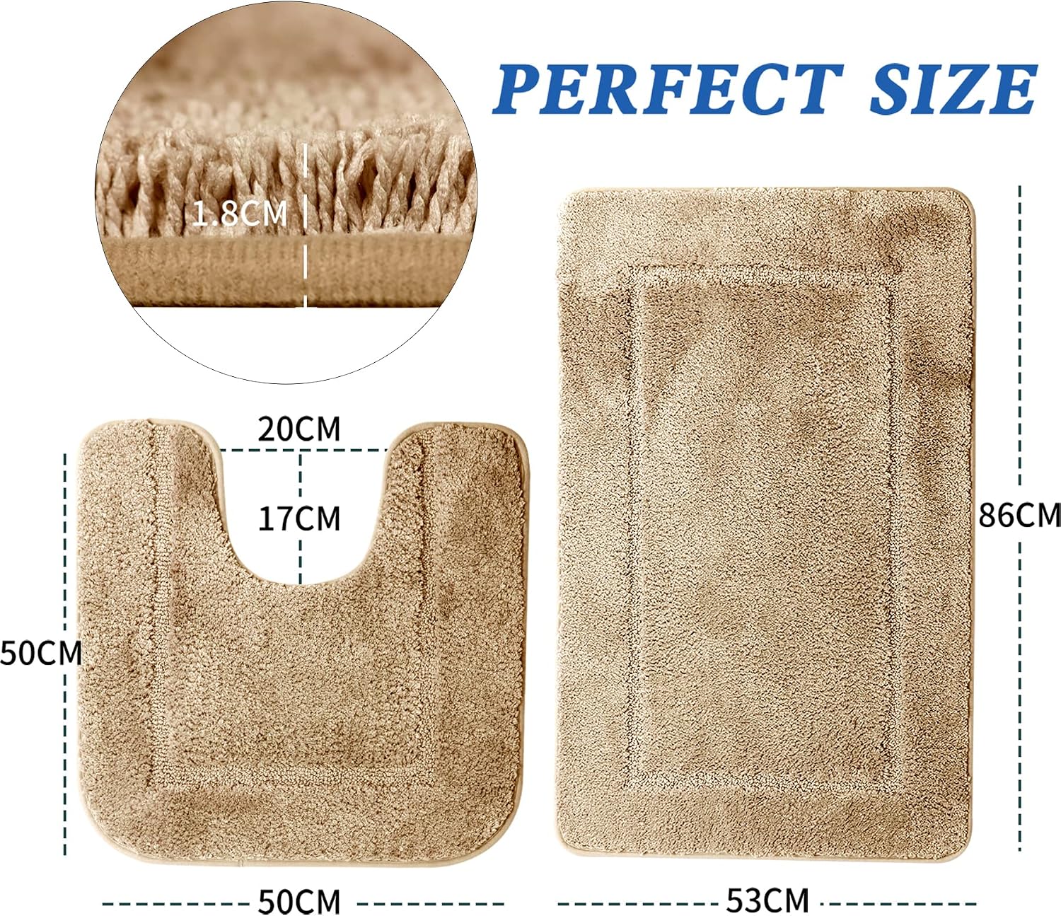 Detalle de SOANNY badmatset van microvezel, 53 × 86 en 50 × 50 cm, beige