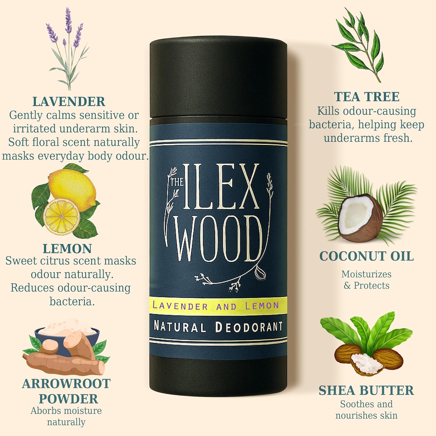 Thumbnail 2 de The Ilex Wood Natural Deodorant Stick 70ml — Lavender & Lemon (Handmade in the UK, Aluminium Free, Plastic Free, Vegan)