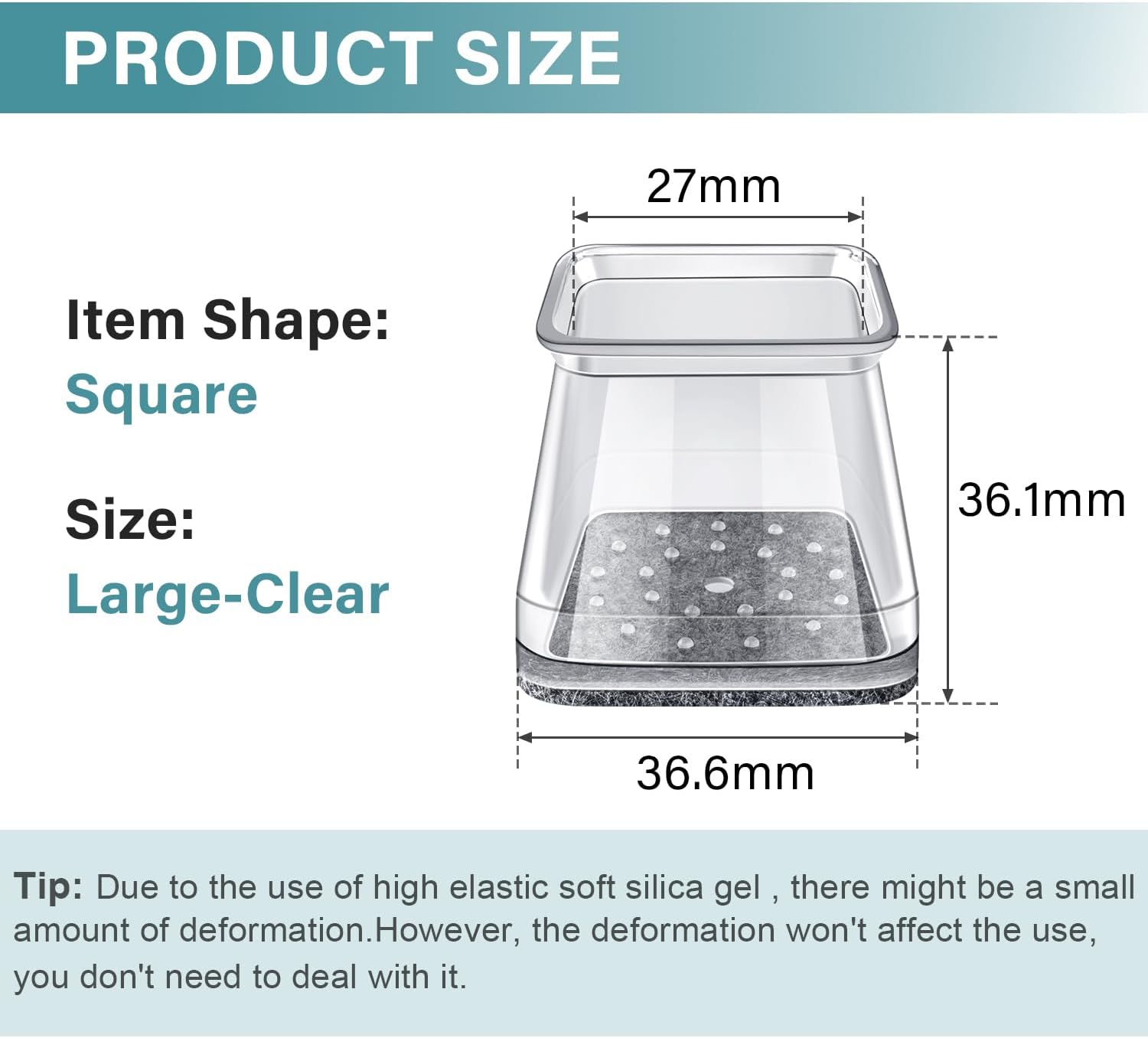Detalle 2 de 24 Pack Square Silicone & Felt Chair Leg Floor Protectors (Fit 27–40mm)