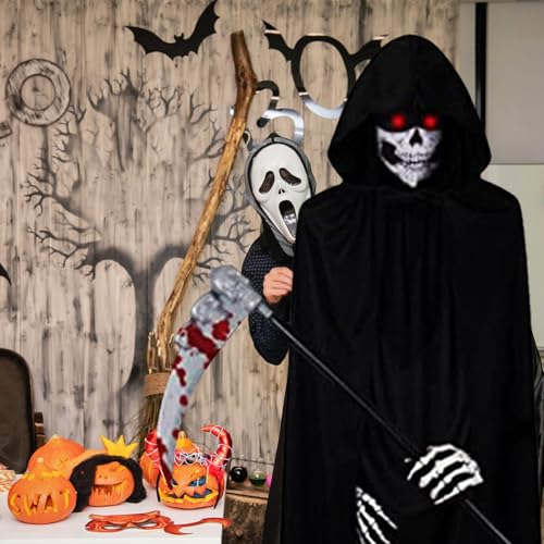 Detalle 2 de GALER Grim Reaper Adult Costume, 5-Piece Set with Light-Up Glasses
