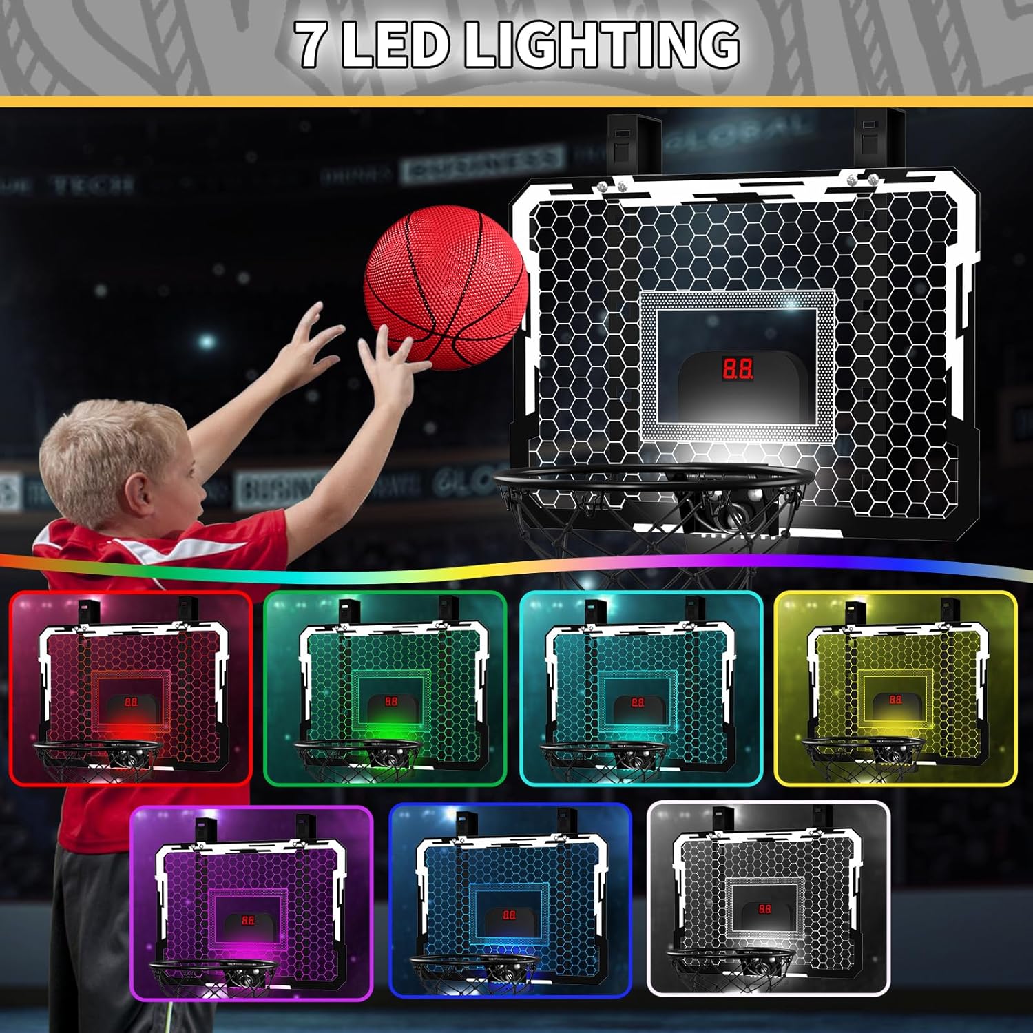 Thumbnail 1 de QDRAGON Indoor Mini Basketball Hoop 7-LED