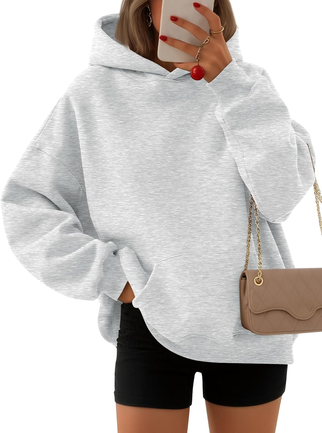 Detalle de EFAN Women's Oversized Fleece Hoodie with Hood and Side Pockets