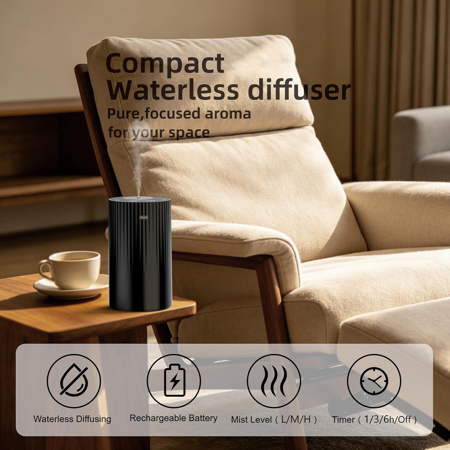 Detalle de Csinwei Waterless Essential Oil Diffuser with 4 x 10 mL Oils