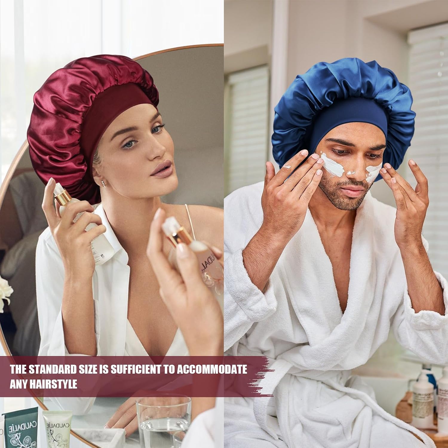 Detalle de Doitory Double-Layer Satin Bonnet, 14-Inch Sleep Cap for Curly Hair