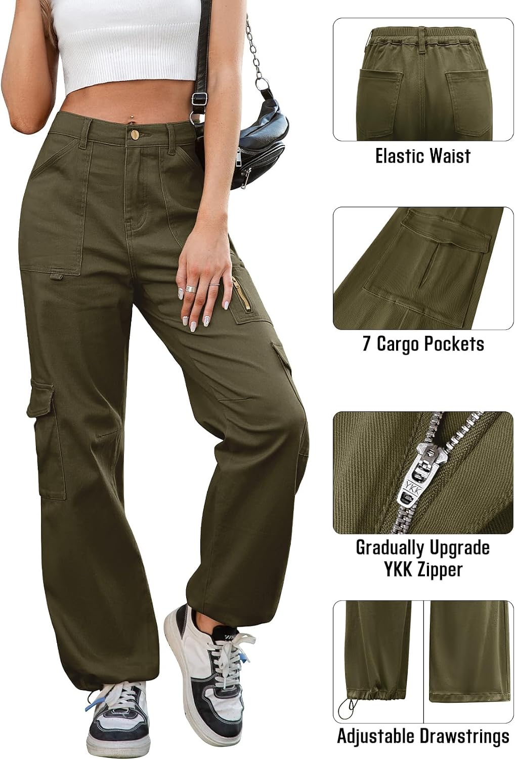 Thumbnail 4 de IVIR Women's Cargo Pants, High-Waisted Wide Leg with 7 Pockets