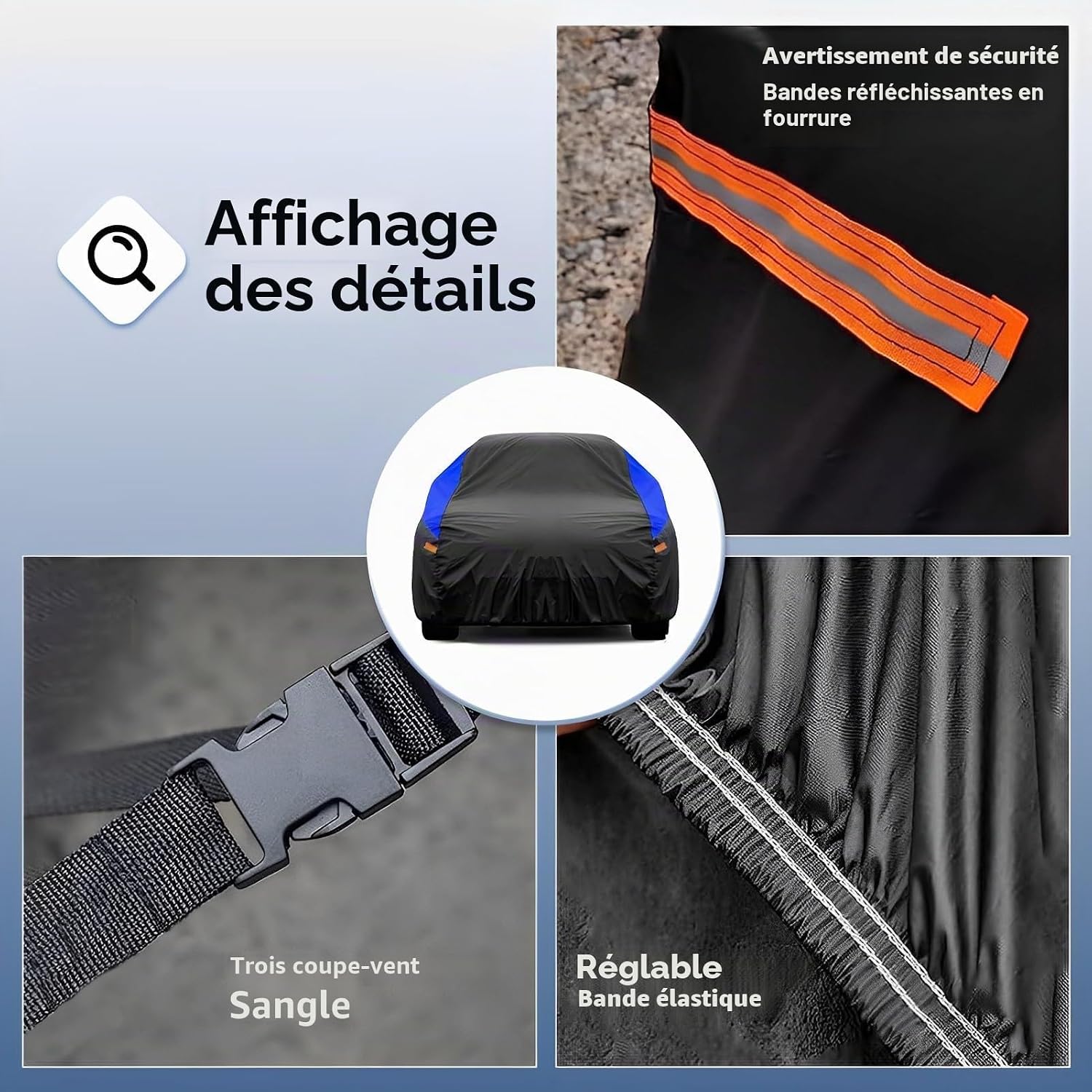 Detalle de Gunhyi Bâche Voiture Extérieure Respirante et Étanche (415–450 cm) – Protection tout temps
