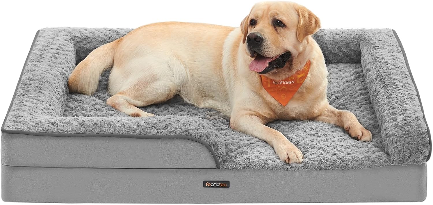Detalle de Feandrea Orthopedic Dog Bed for Large Dogs with Memory/Orthopaedic Support and Removable Washable Cover (106 x 81 x 18 cm, Dove Grey)
