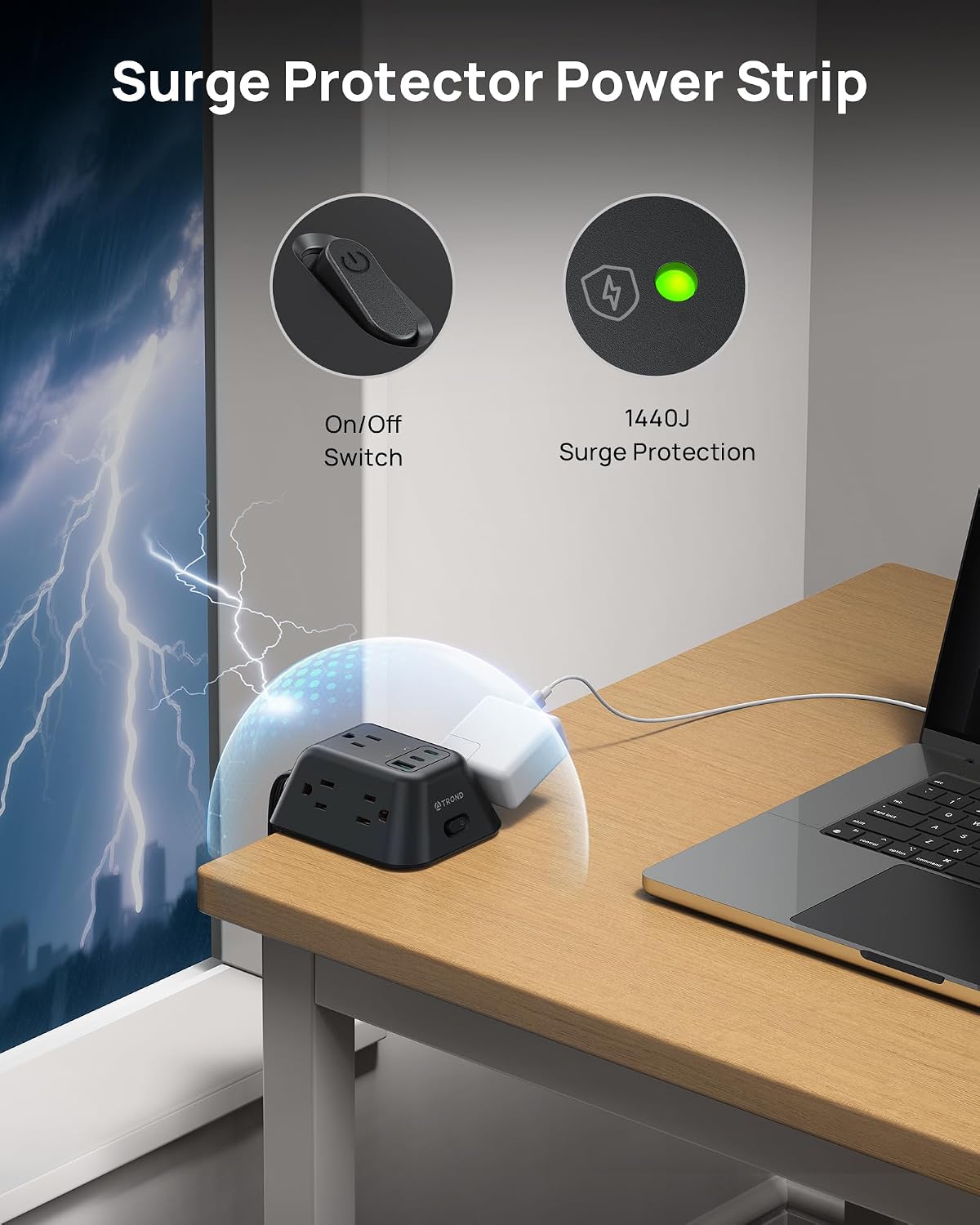 Detalle de TROND TD-PS-US16C Desk Clamp Power Bar with 5 Outlets and USB-C PD
