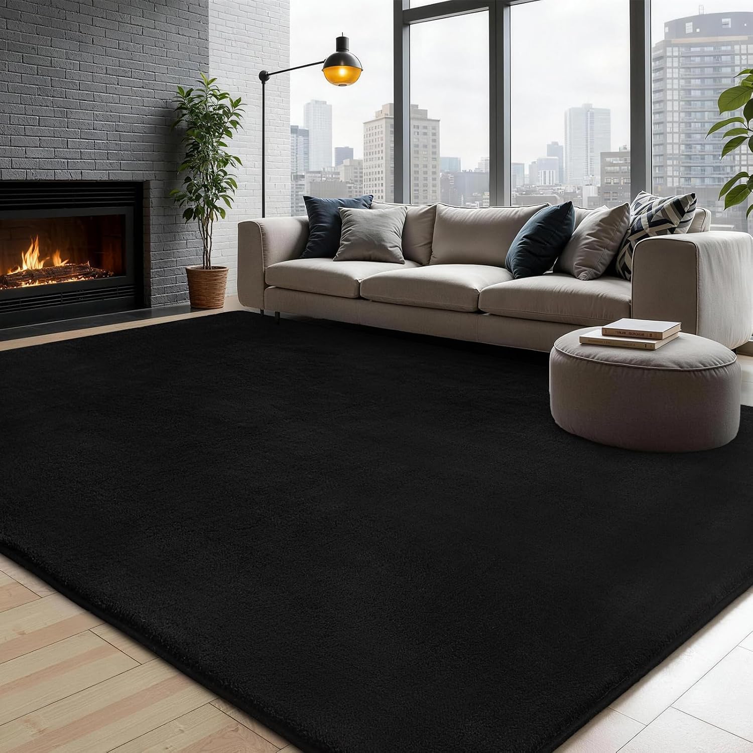 Detalle de XSIVOD Soft 200x230 cm Black Area Rug – Non-Slip Plush Shag for Living Room