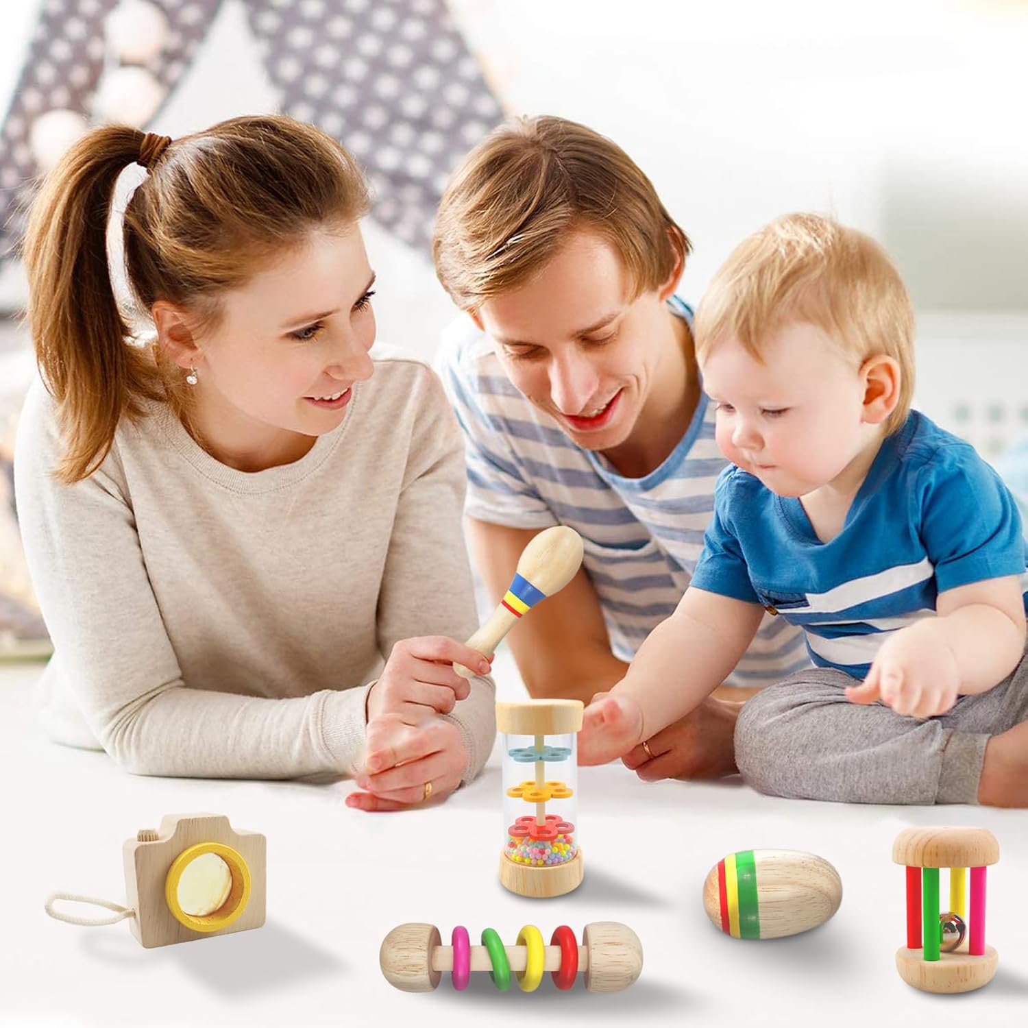 Thumbnail 3 de Wooden Montessori Sensory Rattle & Maracas Toys for 6–36 Months – Gifts for 1, 2 and 3 Year Old Baby Boy or Girl