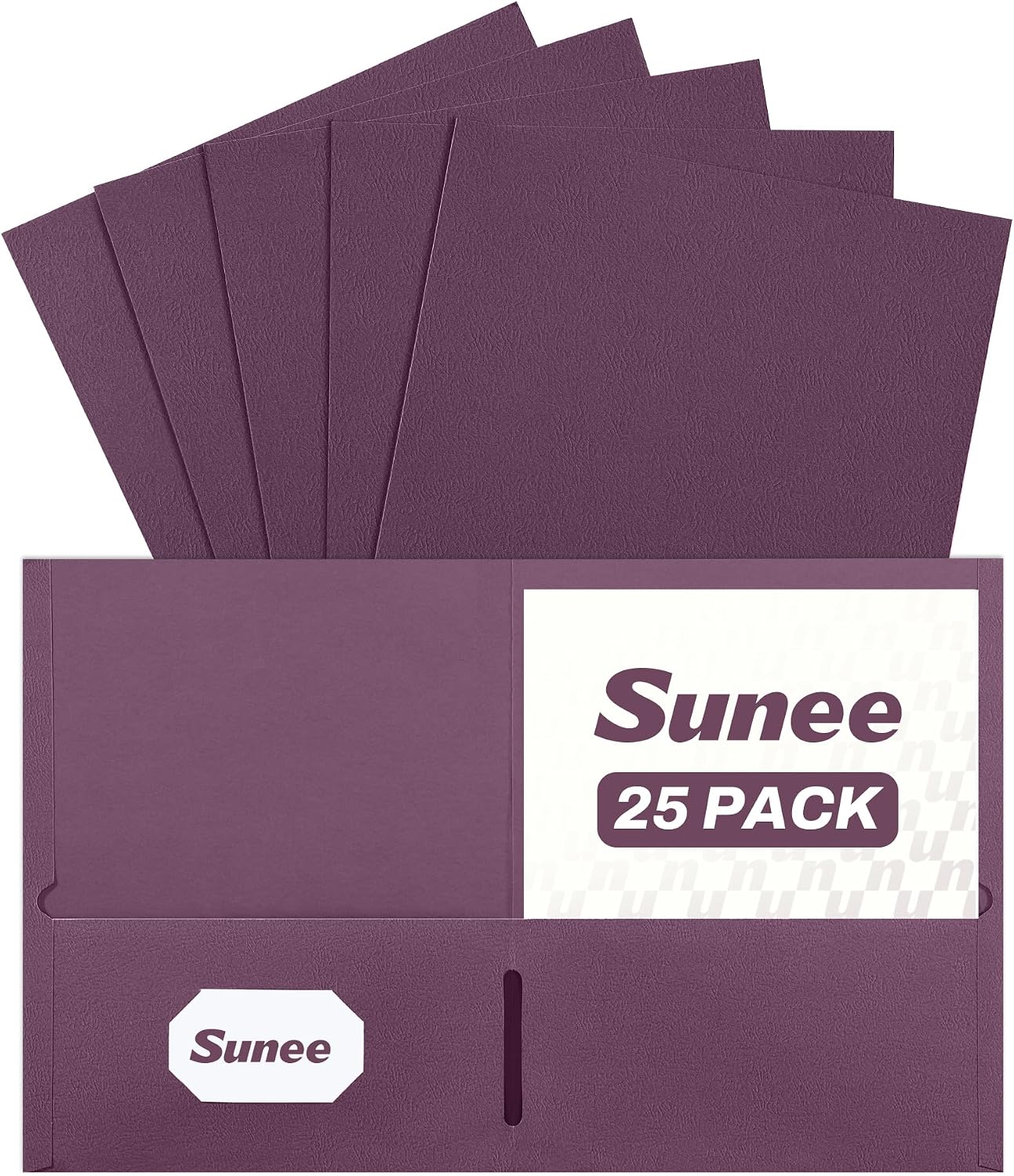 SUNEE Two Pocket Folders, 25-Pack, Burgundy Textured Paper, Letter Size