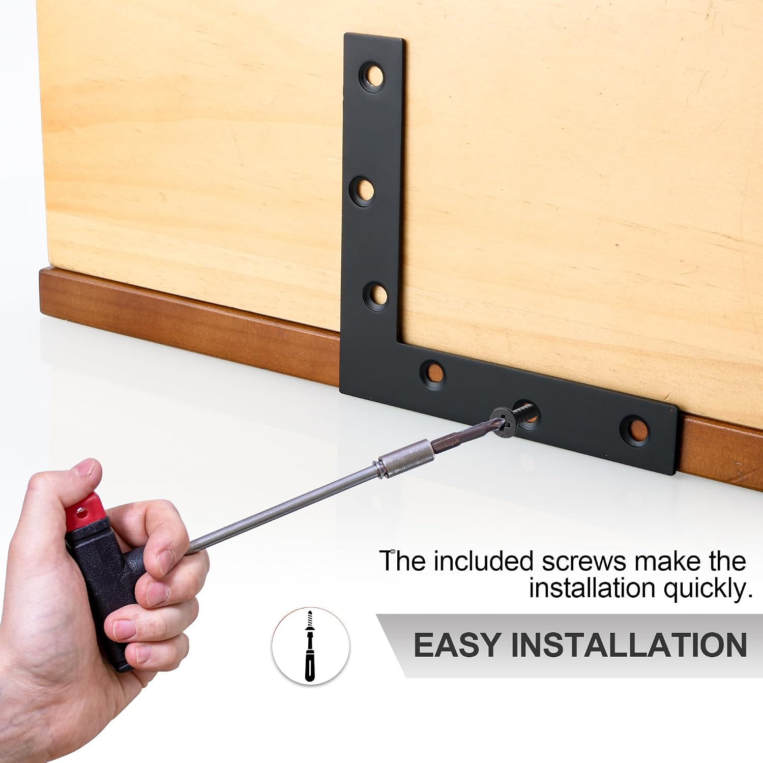 Detalle de SAYAYO Flat L Shape Repair Mending Plate Joint Bracket 150mm x 150mm – Stainless Steel, Matte Black, 8 Pack