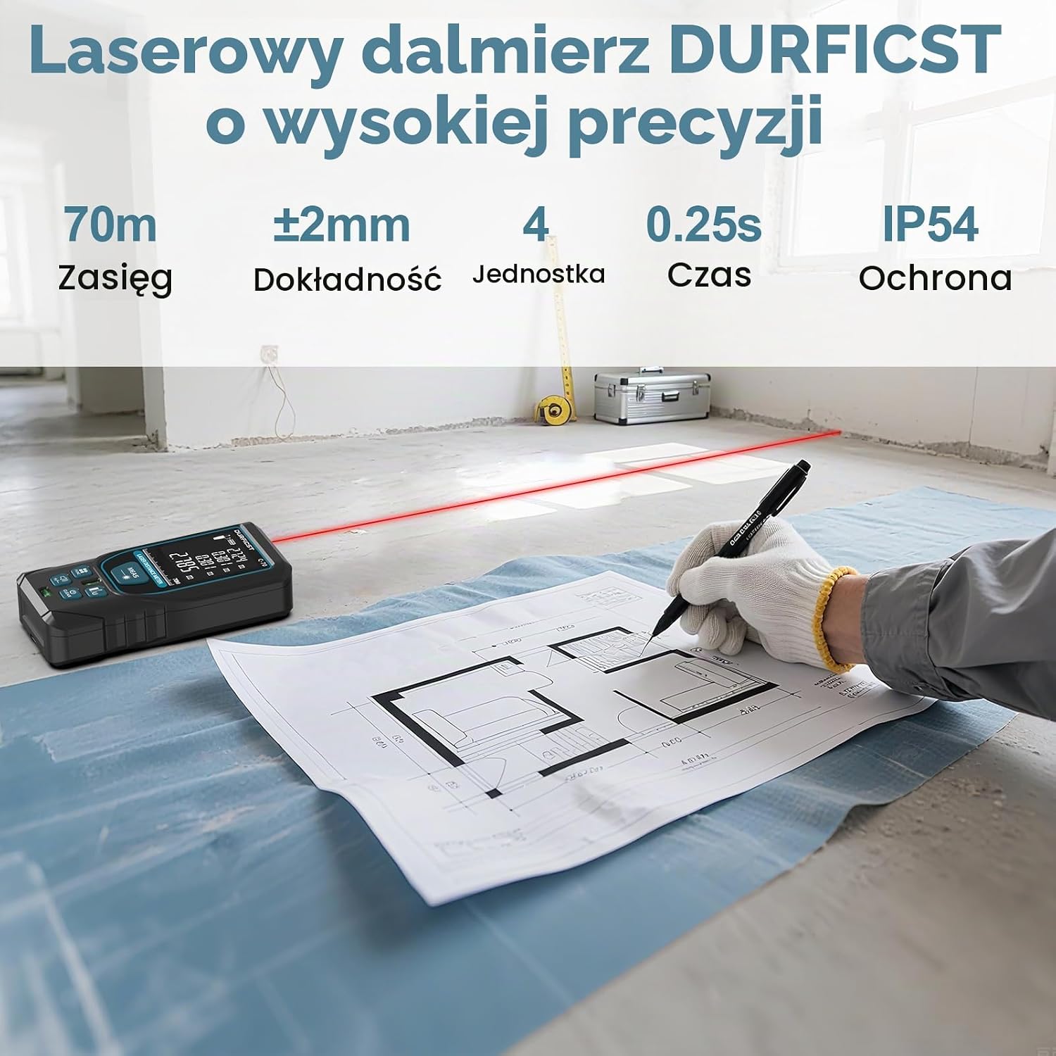 Detalle de DURFICST HTK01 zestaw do kontroli domu: miernik wilgotności, dalmierz 70 m i tester RCD