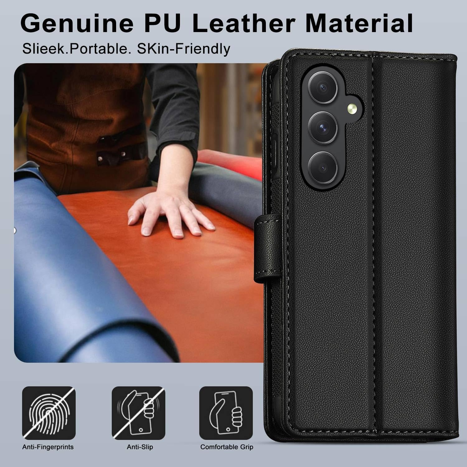 Thumbnail 5 de XTCASE Cover Magnetica 2-in-1 per Samsung Galaxy A57 – Portafoglio in pelle PU, chiusura magnetica e supporto, Nero
