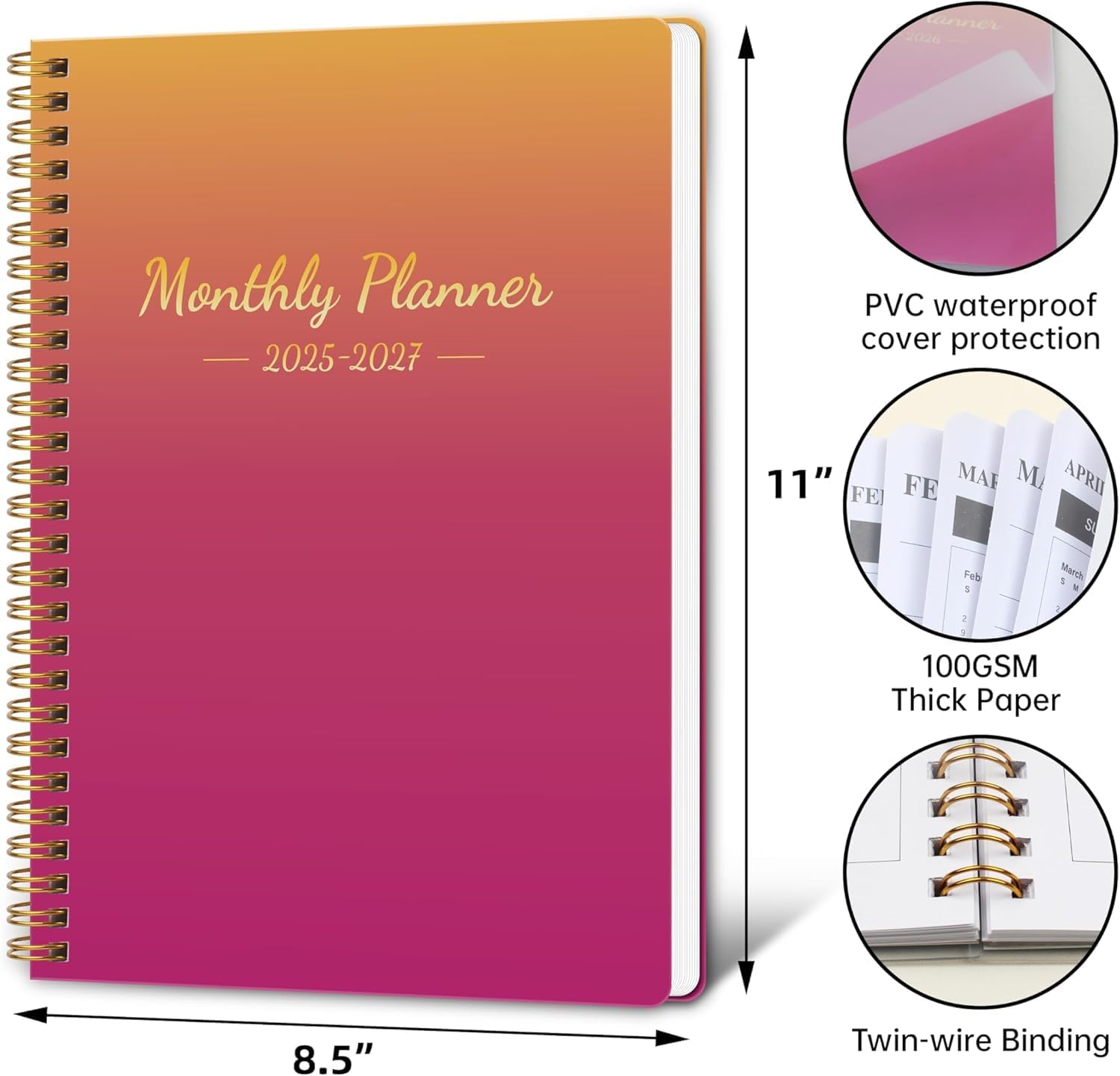 Thumbnail 3 de Monthly Planner 2025-2027 (July 2025–June 2027) 8.5" x 11" – 24-Month Spiral Organizer with Goals & Habit Tracker