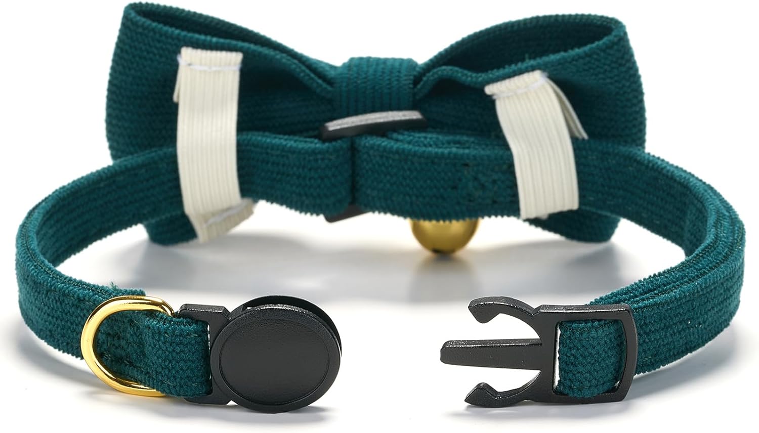 Thumbnail 4 de YUDOTE Ultra-soft natural cotton corduroy cat collar (green) with quick-release buckle and removable bow tie