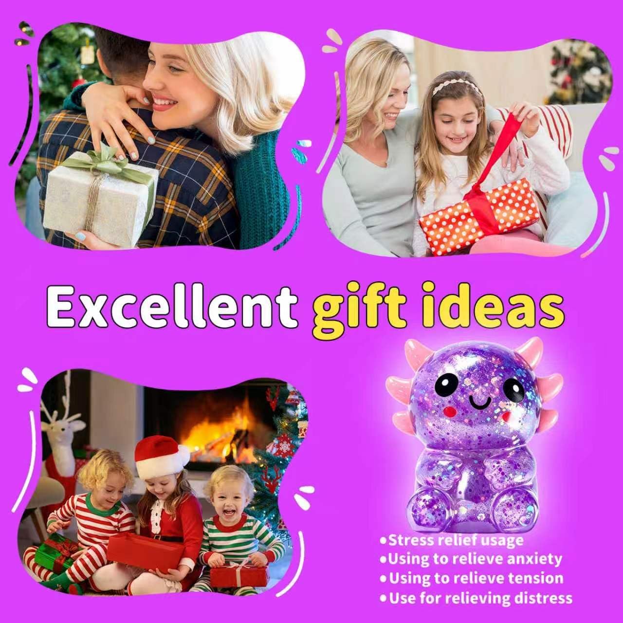 Thumbnail 5 de Axolotls Squishies Fidget Stress Ball (Purple) – Cute Sitting Axolotl Toy for Stress Relief