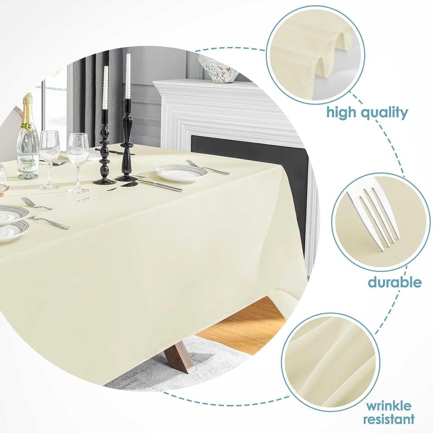 Thumbnail 2 de VidaFete 6-Pack 90 x 132 Inch Ivory Rectangle Tablecloths