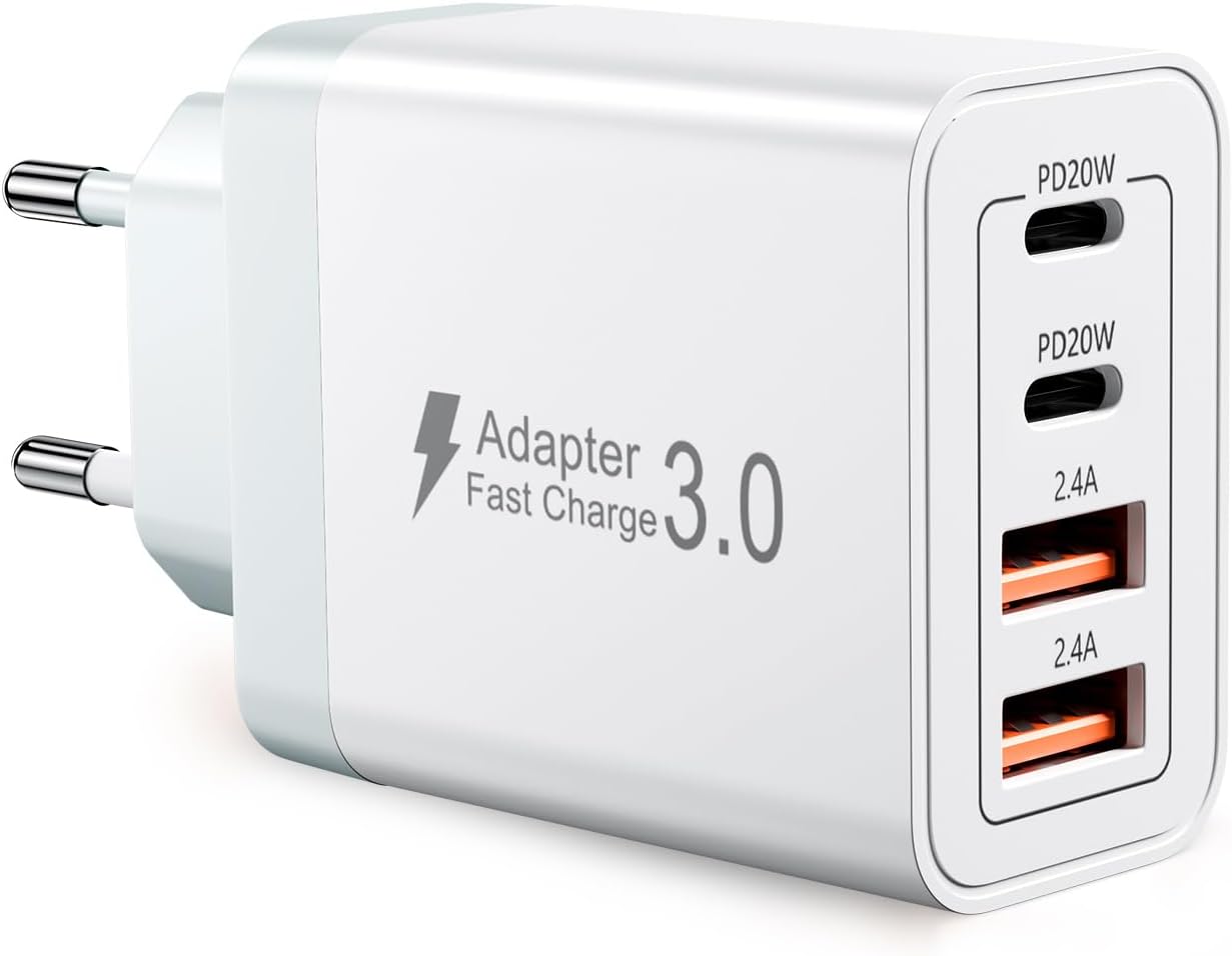 Detalle de zhiroad 40 W USB-C-väggladdare med fyra portar, PD och QC 3.0