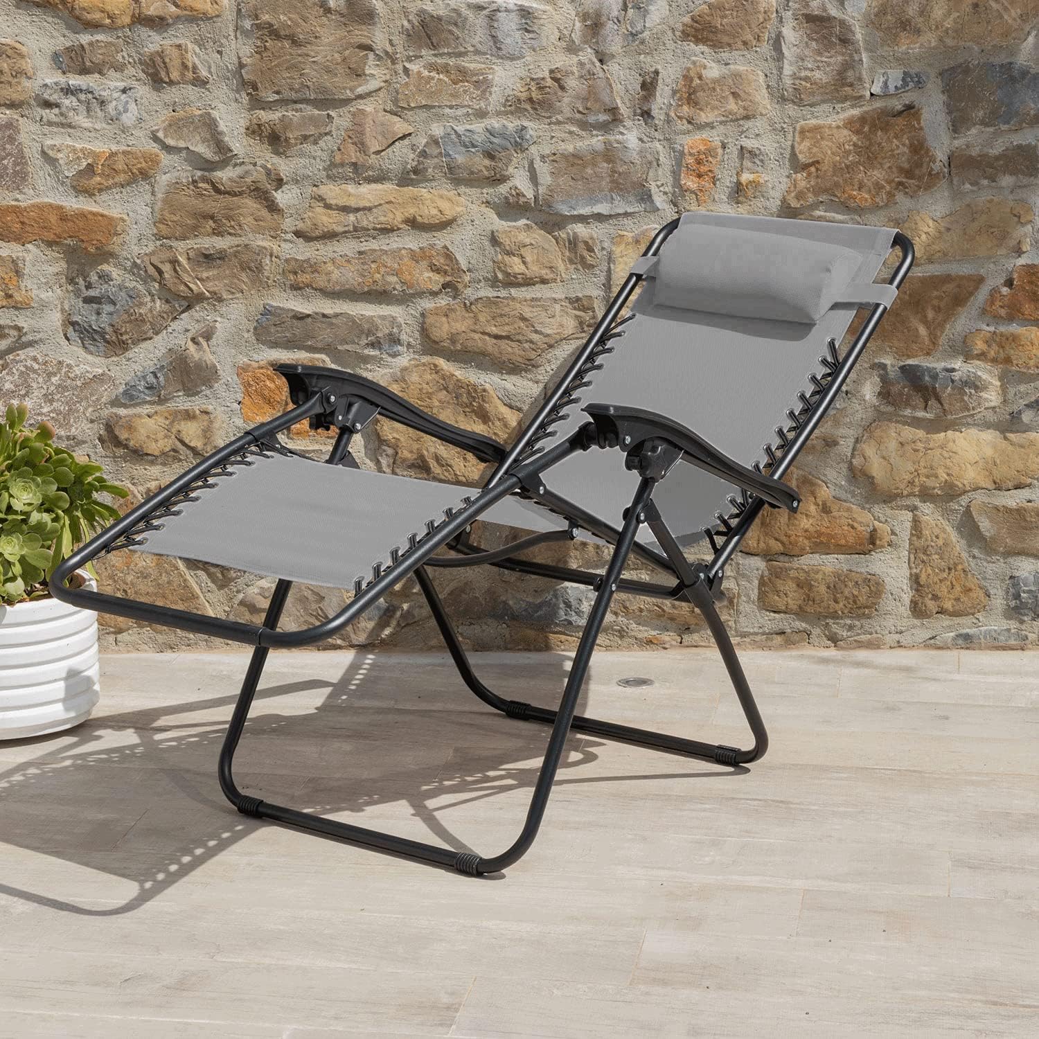 Detalle de Baroni Home Sedia Sdraio Zero Gravity pieghevole da esterno 165x65x93 cm grigio