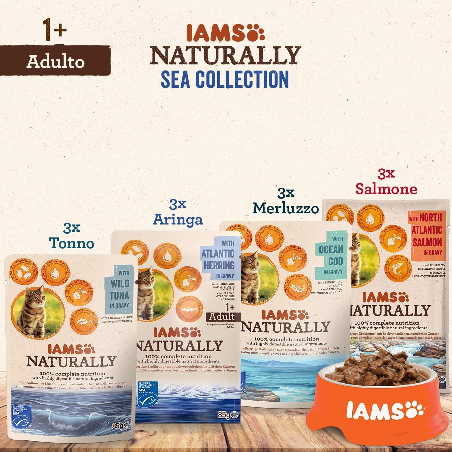 Detalle de IAMS Naturally Cibo Umido per Gatti in Salsa Sea Collection – 12x85 g, con pesce per gatti adulti