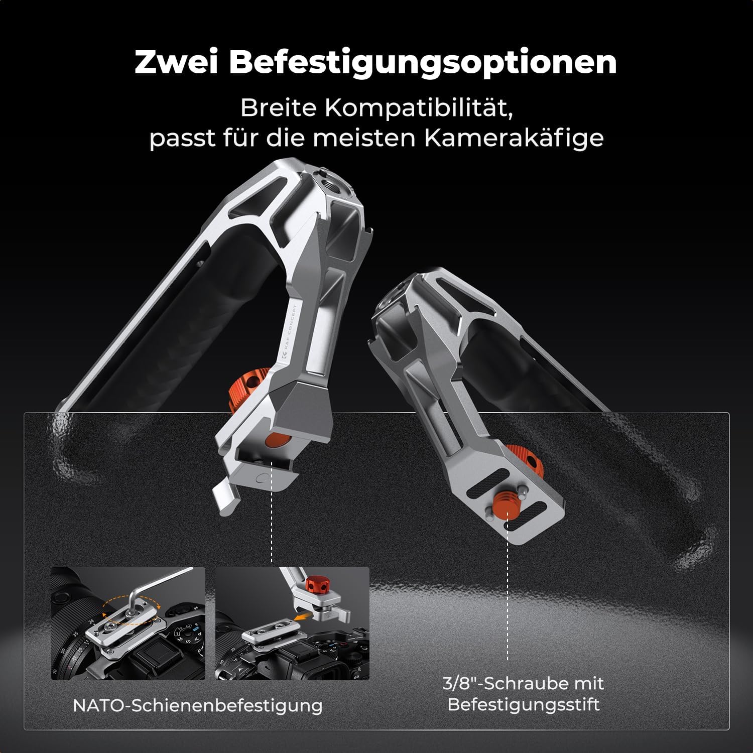 Detalle de K&F CONCEPT Top Handle für Kamerakäfige – Wechsel zwischen 3/8" ARRI Halterung und NATO-Schiene, 4 Kaltschuhhalterungen