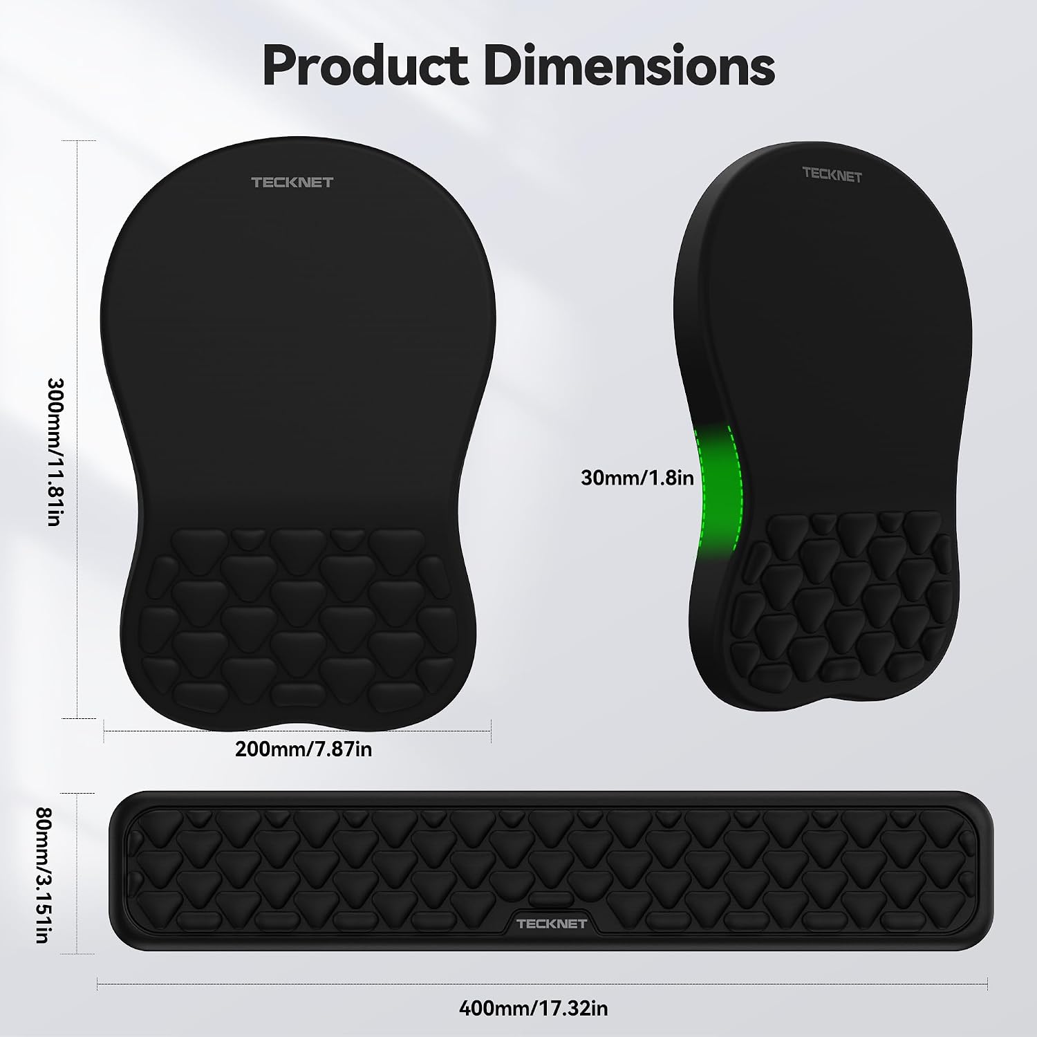 Detalle de TECKNET Ergonomic Mouse Mat Wrist Support and Keyboard Wrist Rest with Massage Design