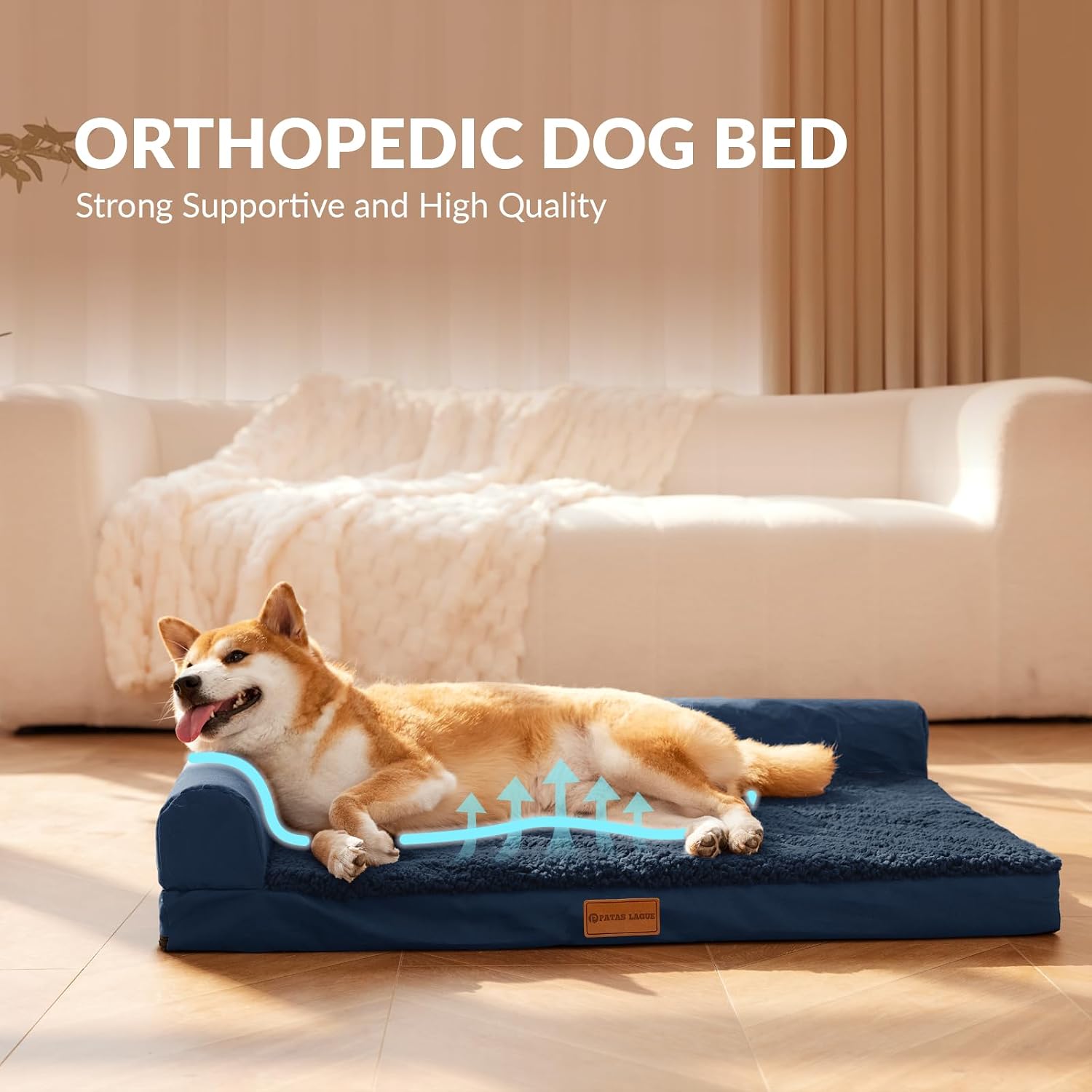 Detalle de Patas Lague JDM-L-HJL36 Orthopedic Dog Bed, 36 x 24-Inch Navy Blue