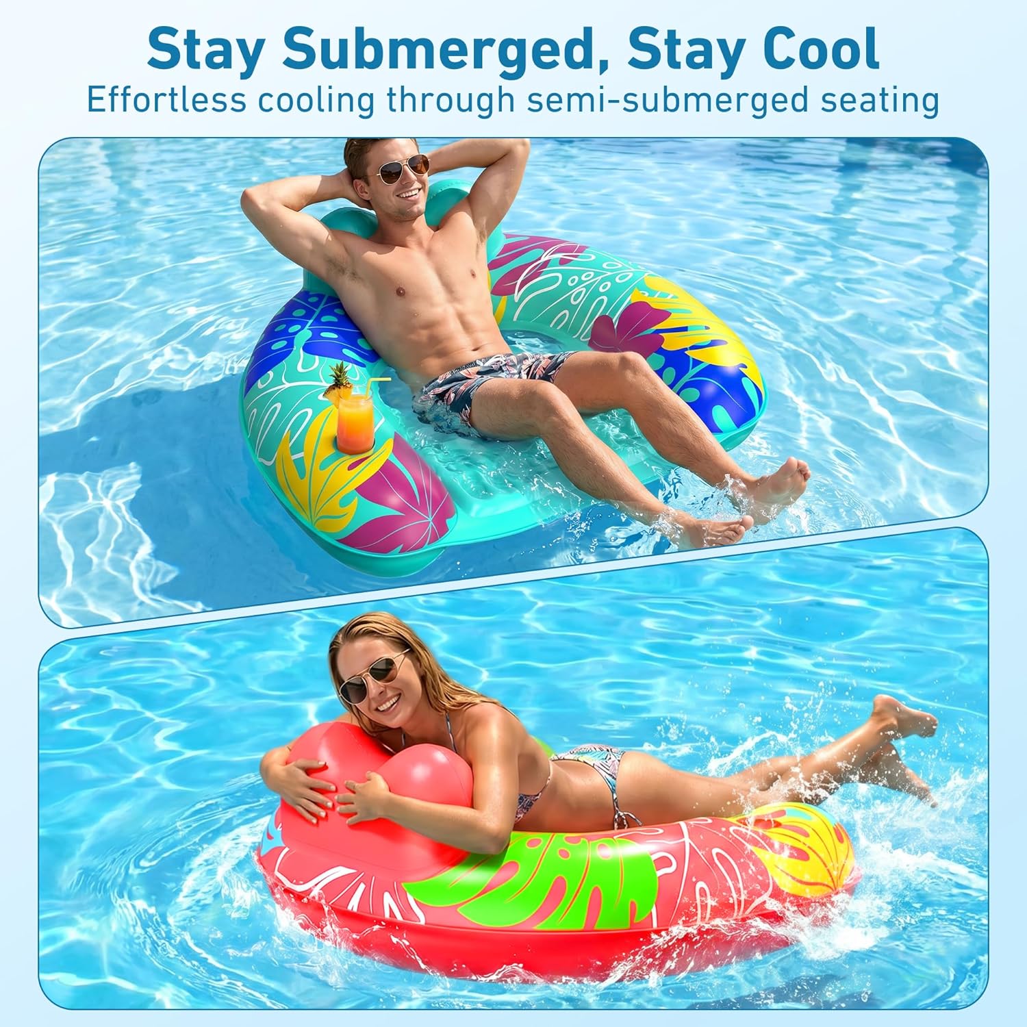 Detalle de SEETOHOME 3-Pack Inflatable Pool Float Chairs with Cup Holders – Adults