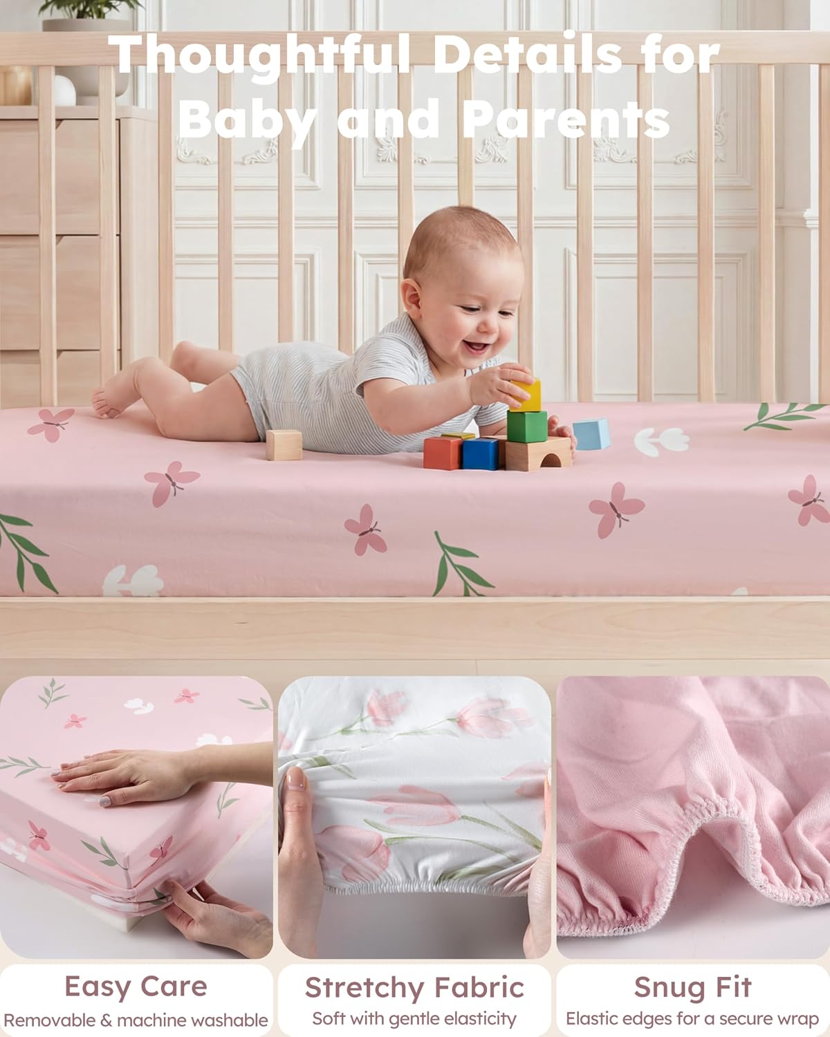 Detalle de Nyessmee Fitted Crib Sheets 52 x 28 Inches