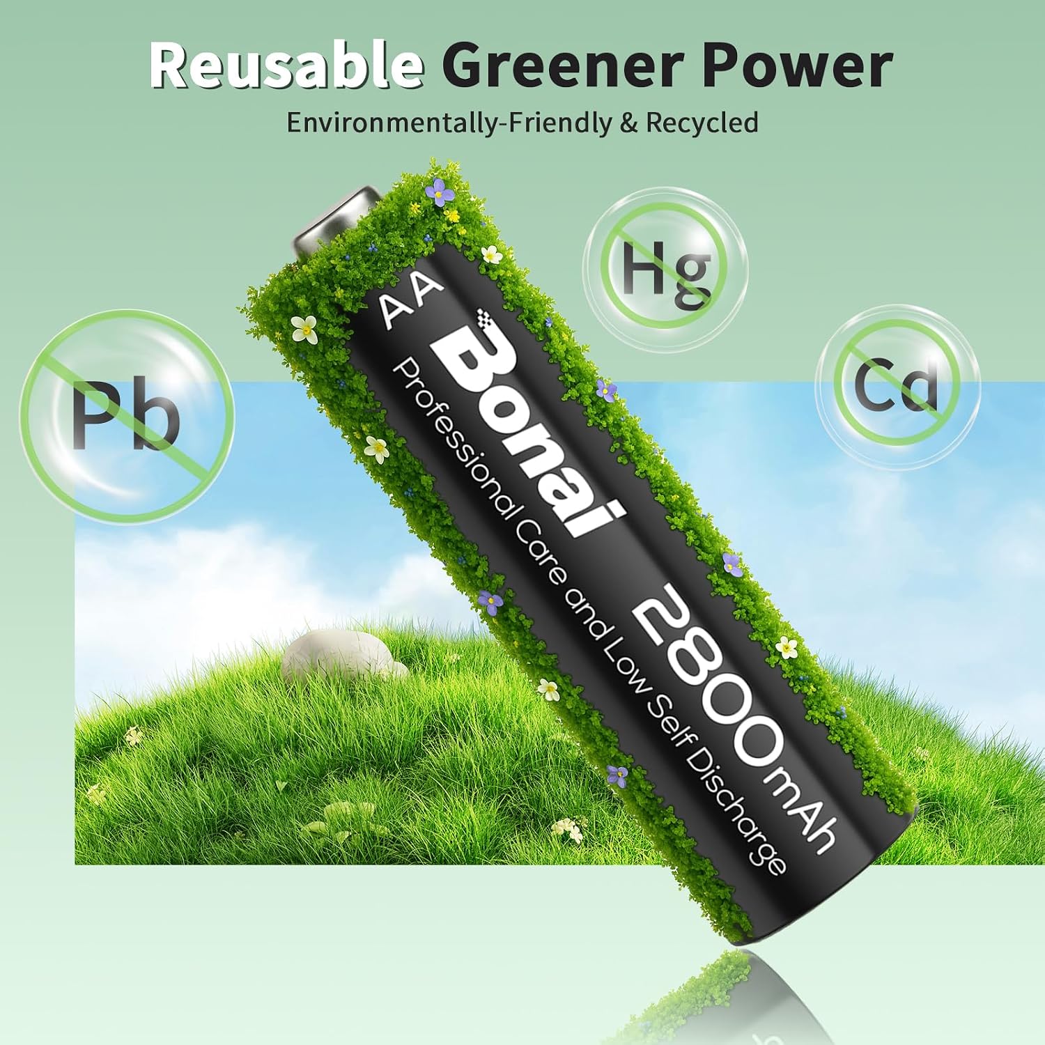 Detalle de Bonai Rechargeable AA Batteries (2800mAh) with 16-Bay Smart Charger — 16-Pack Ni-MH