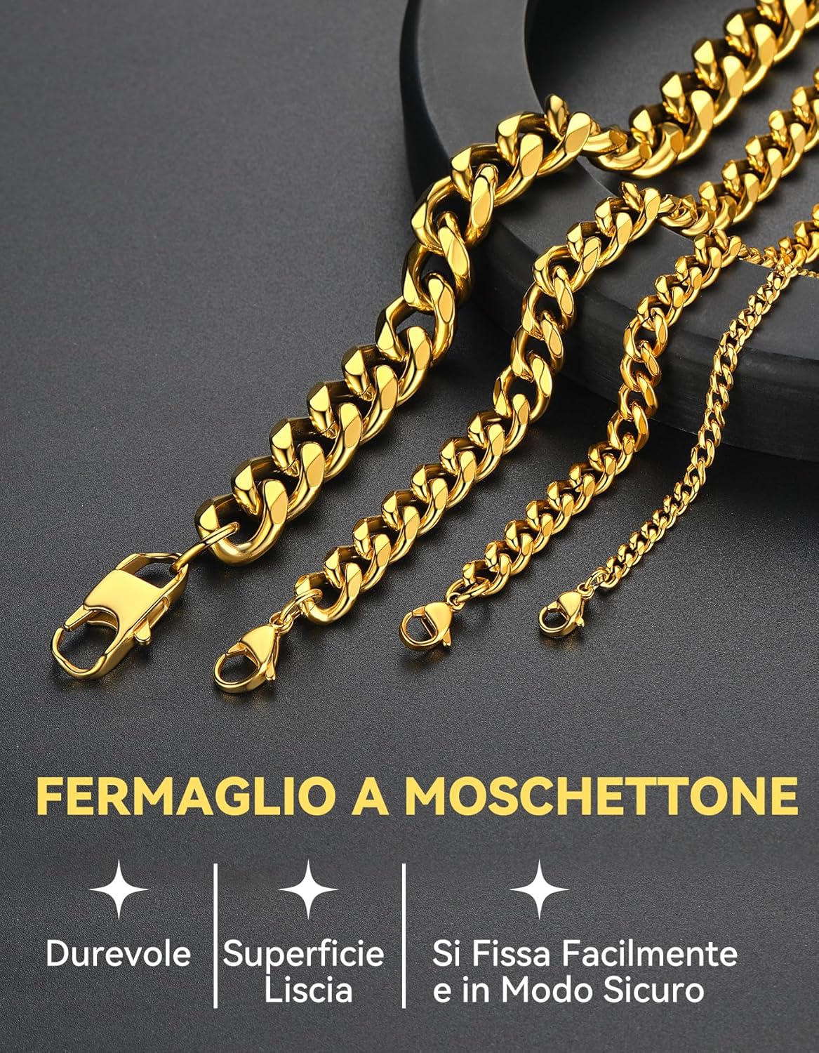 Thumbnail 5 de ChainsHouse Collana Uomo in acciaio dorato – catena cubana 6 mm x 66 cm, 41 g