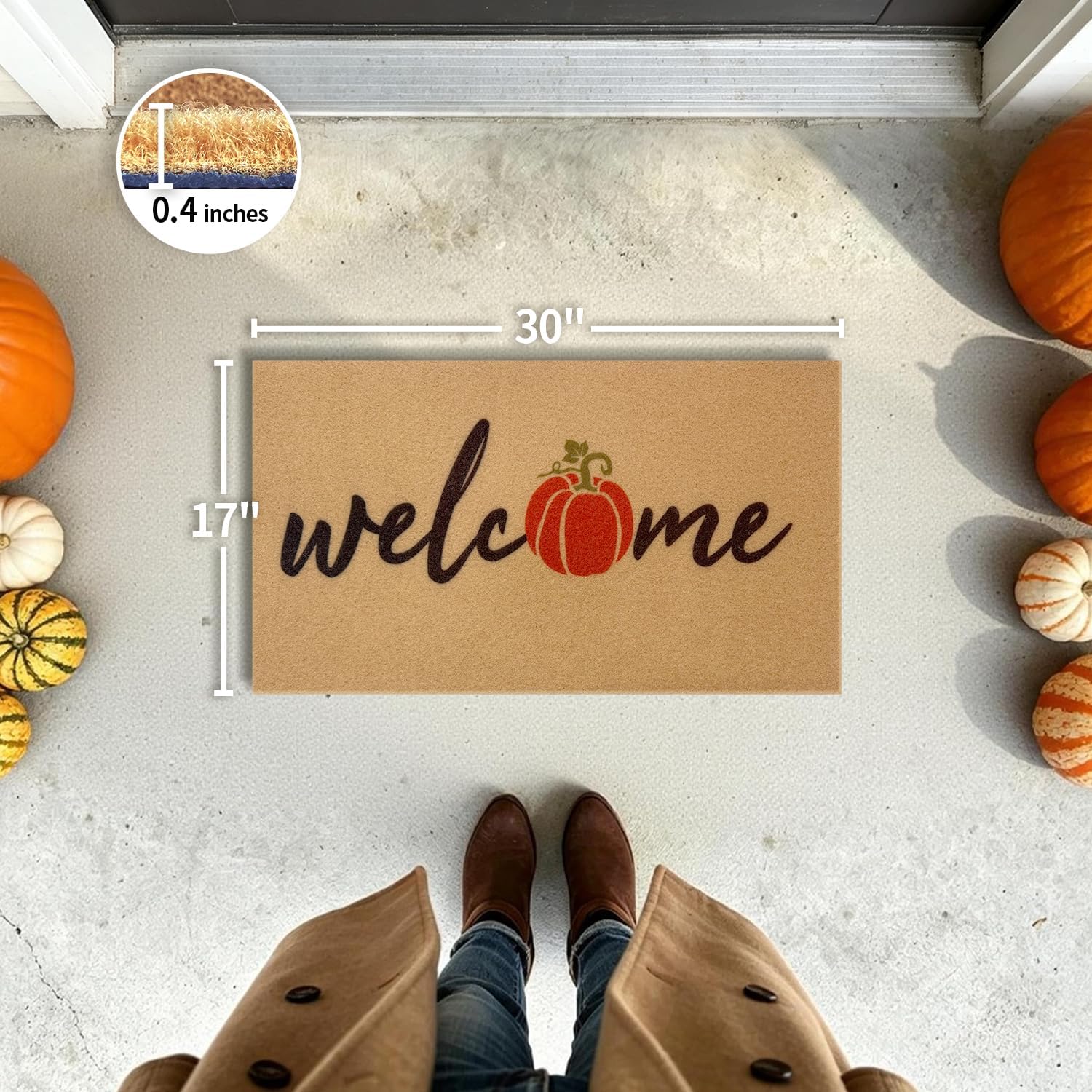 Detalle de PKFEDR PK-DM-FBA Pumpkin Welcome Doormat, 17 x 30-Inch Polyester, Non-Slip