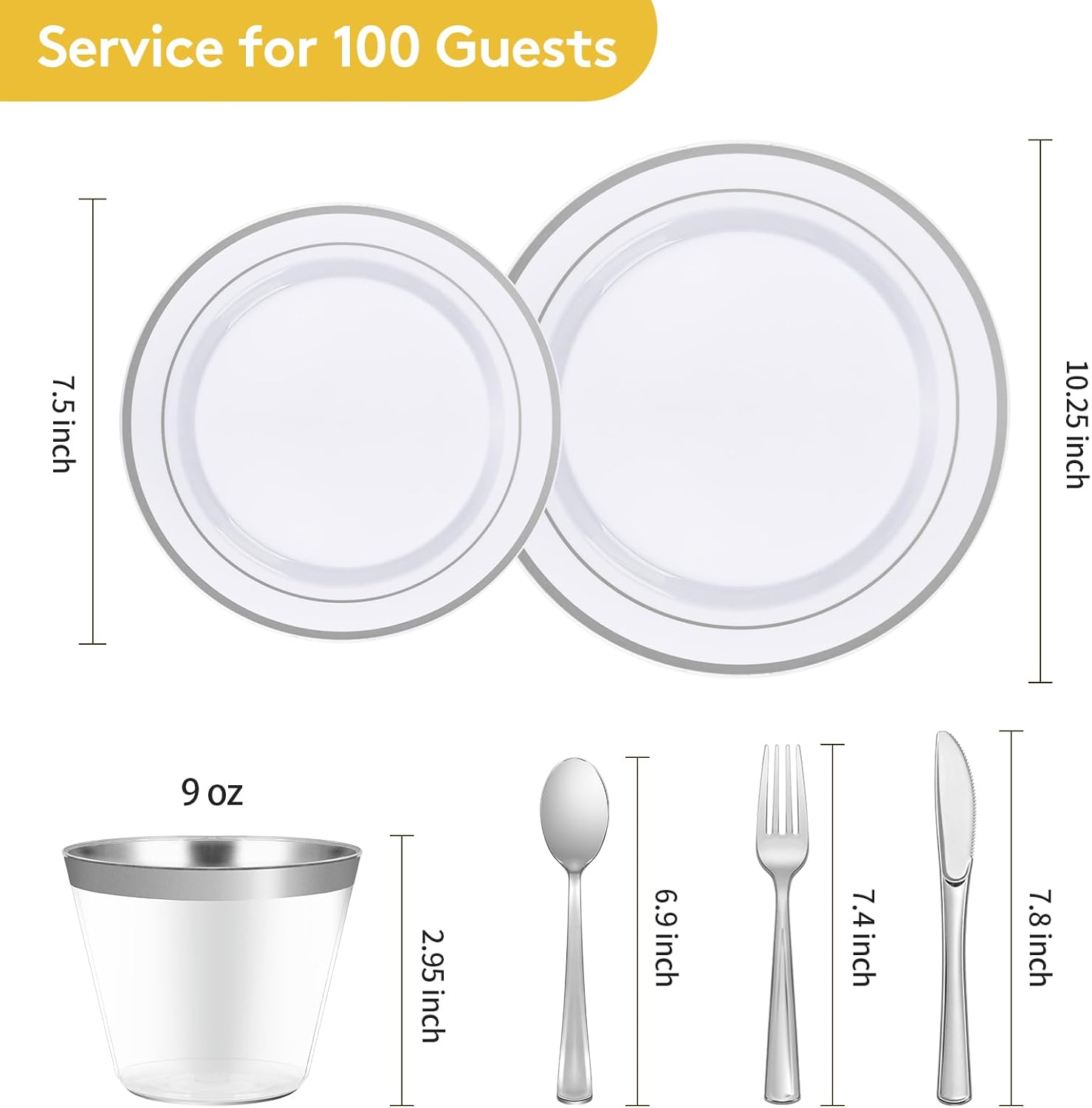 Detalle de Goodluck 600-Piece Disposable Silver Plates Set for 100 Guests