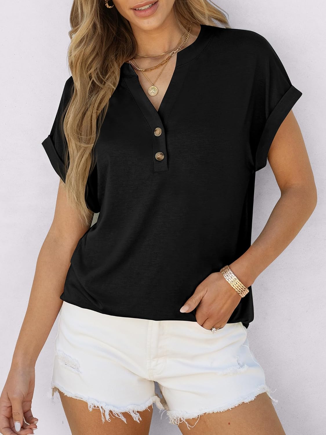 Thumbnail 4 de ANRABESS Womens Henley Short Sleeve Top