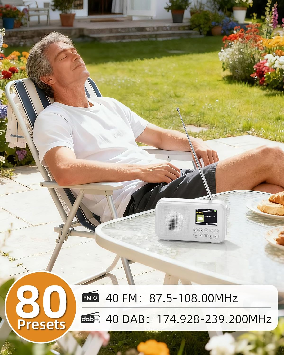Detalle de Radio Portatile DAB/FM, Bluetooth, 3000 mAh, TF fino a 64 GB, Type-C, 8 W - doppia sveglia