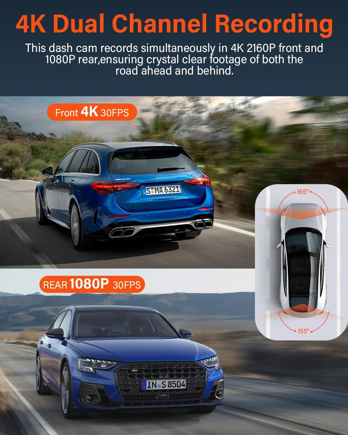 Detalle 2 de AMGEKE 4K Dash Cam Front and Rear