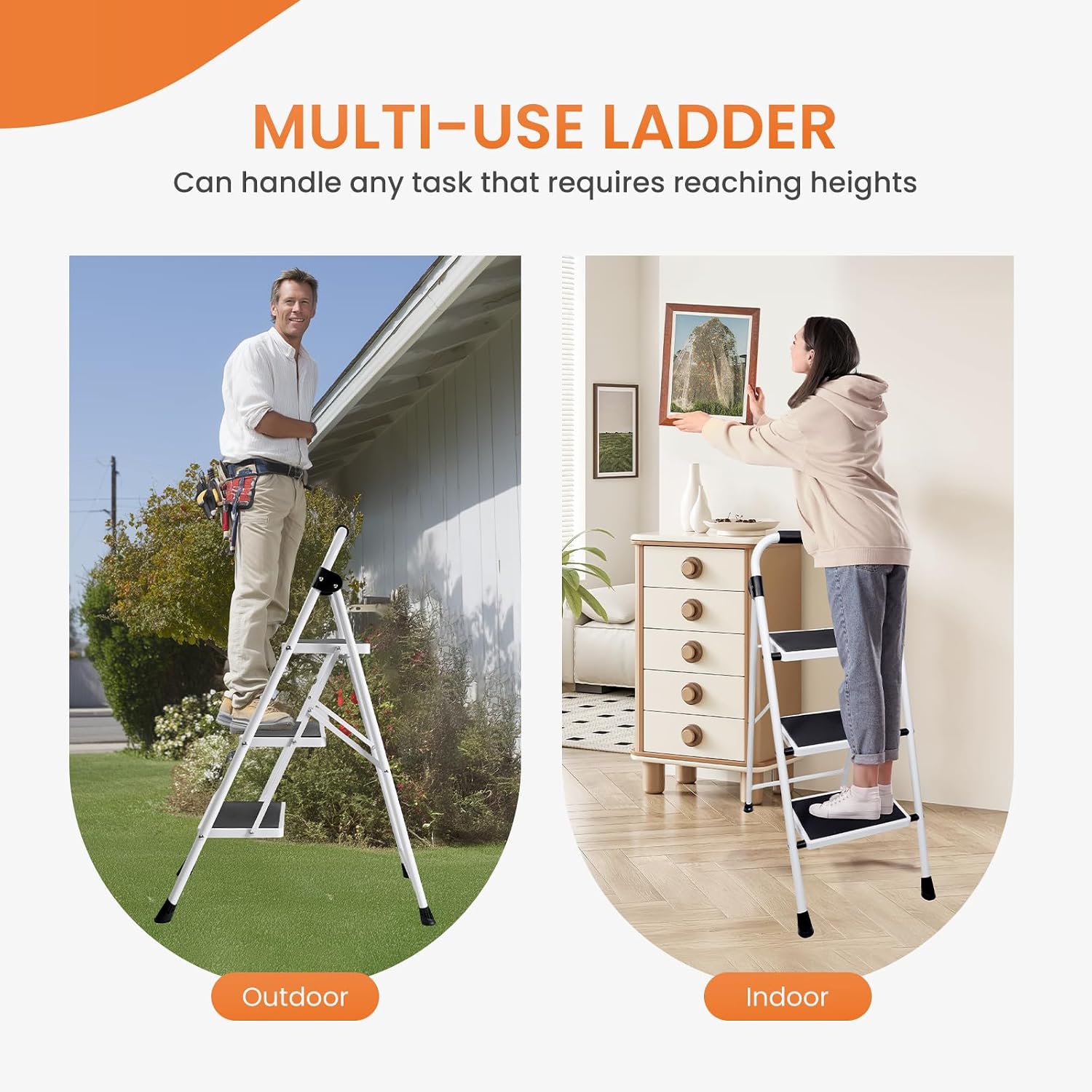 Thumbnail 6 de Sweetcrispy LDR-BT3S-BK-CA 2-Step Steel Ladder, Folding with Wide Anti-Slip Pedal