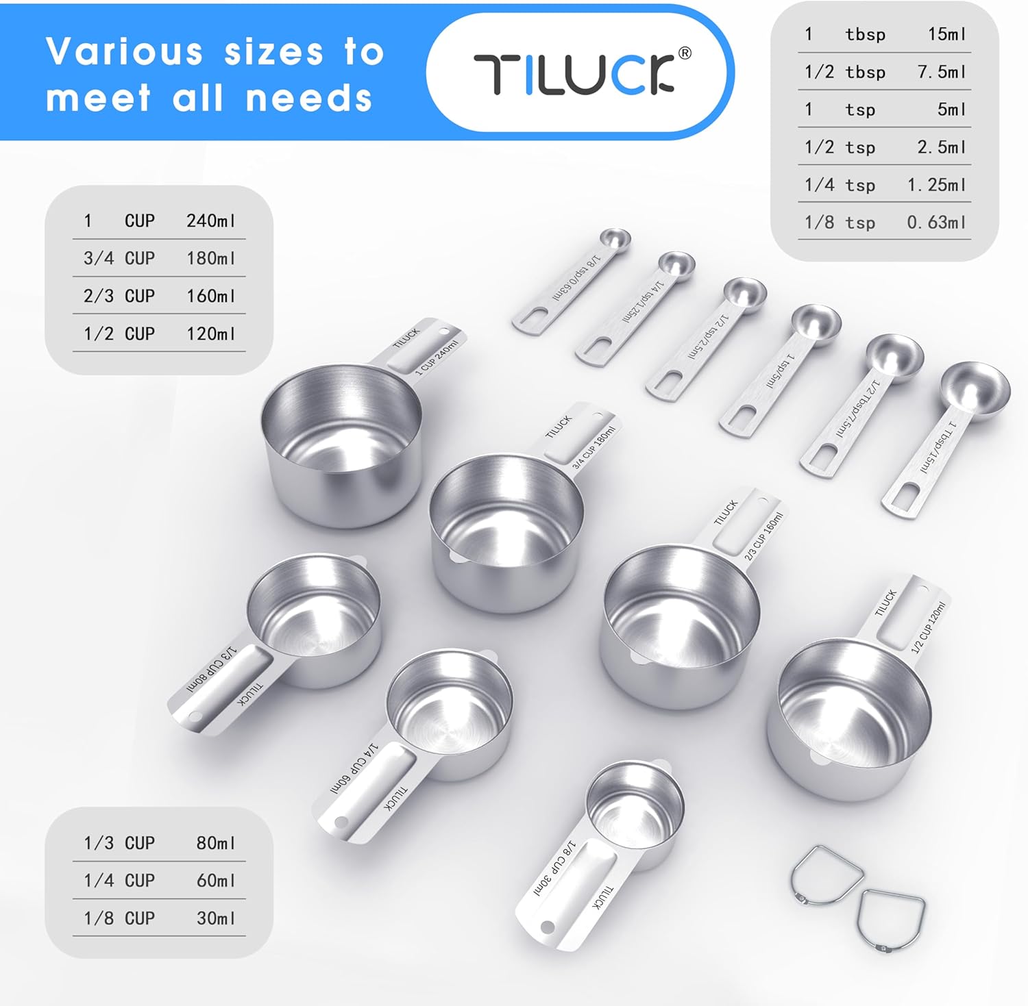 Detalle 2 de TILUCK Stainless Steel Measuring Cups 13-piece 🍴