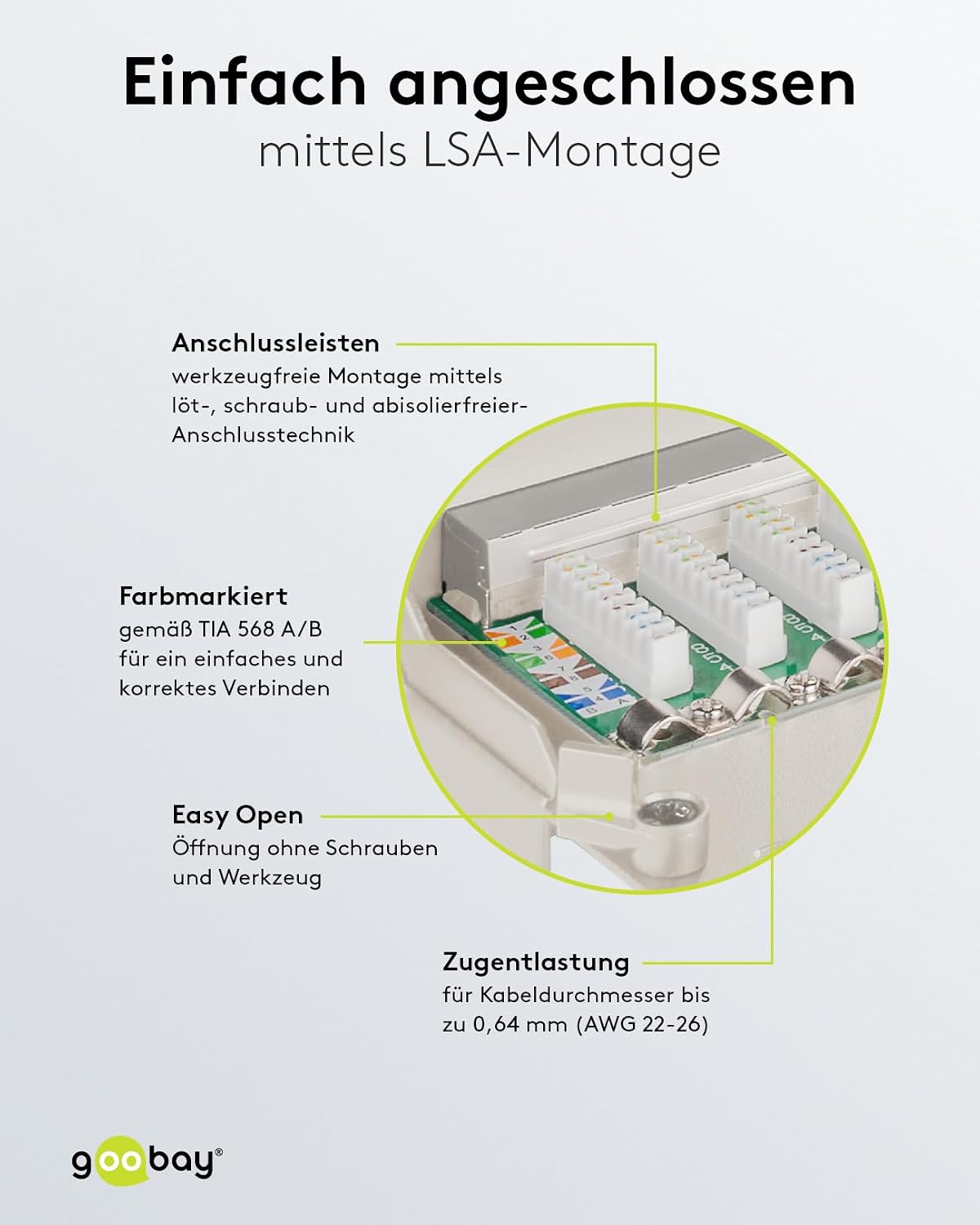 Detalle de Goobay 62069 CAT 6-patchpanel med 8 RJ45-portar, STP och 250 MHz