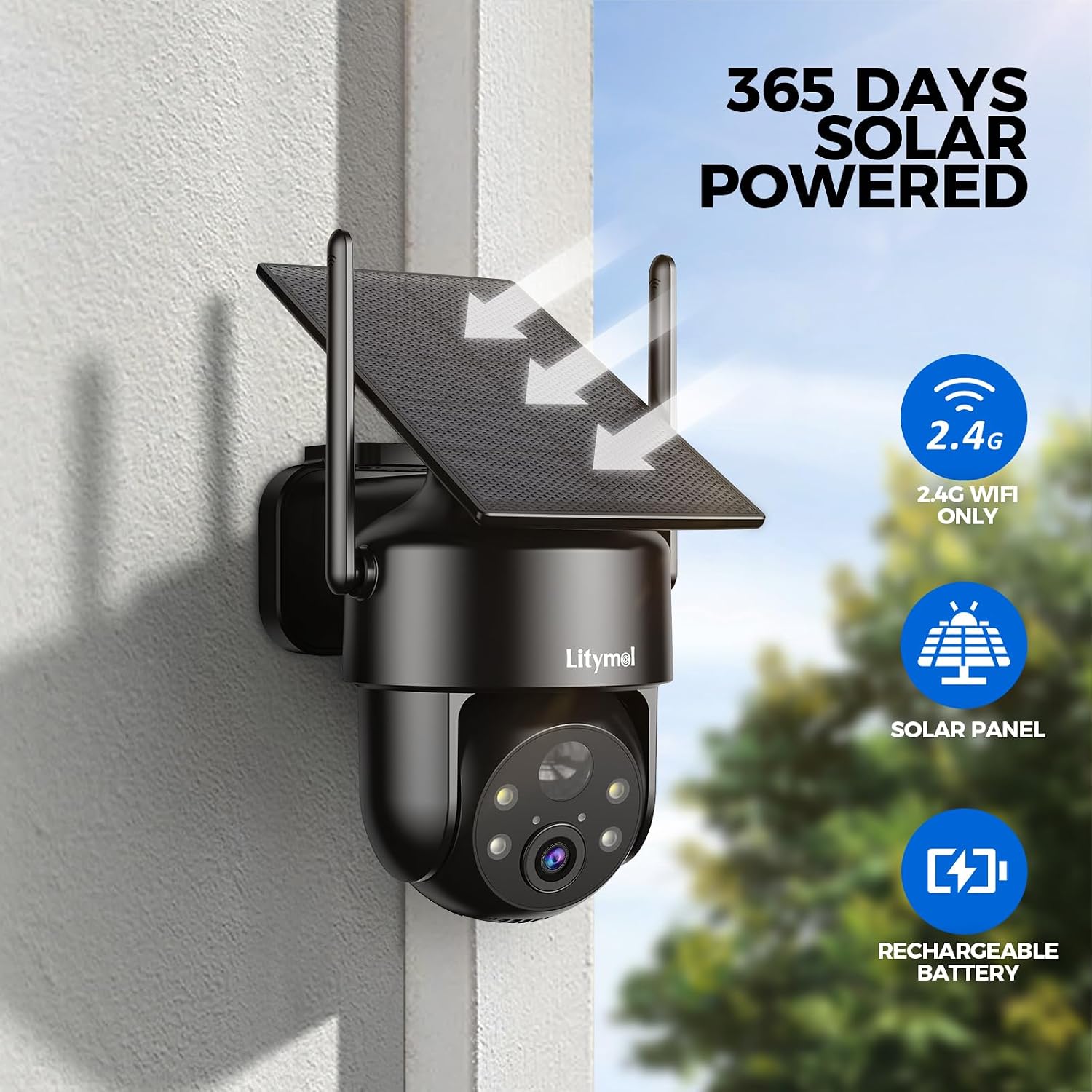 Detalle de LITYMOL 2K WiFi Solar Outdoor Security Camera